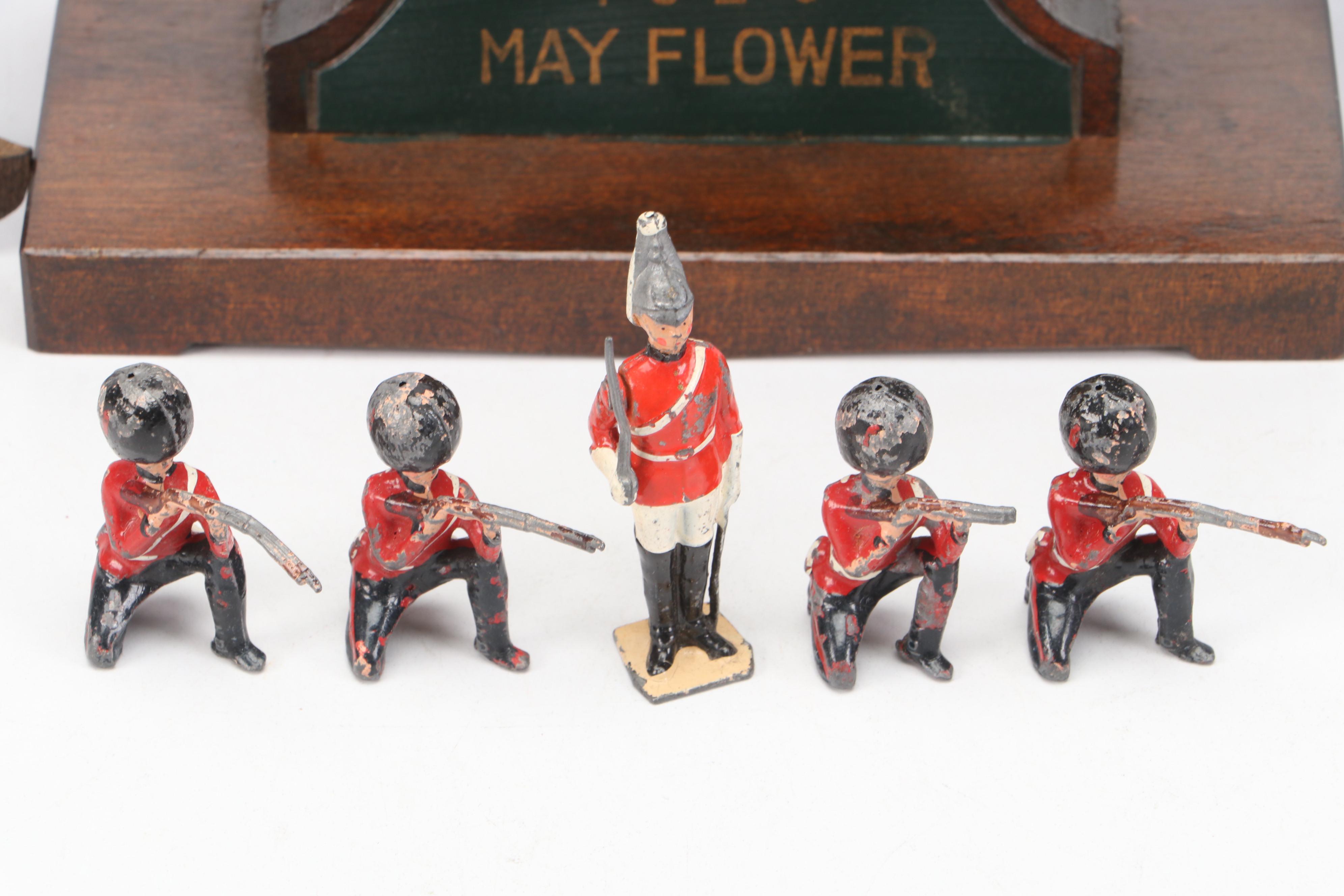 W. Britain Ltd. Cast Metal Soldiers with Polychrome Carved Wood "Mayflower" Ship