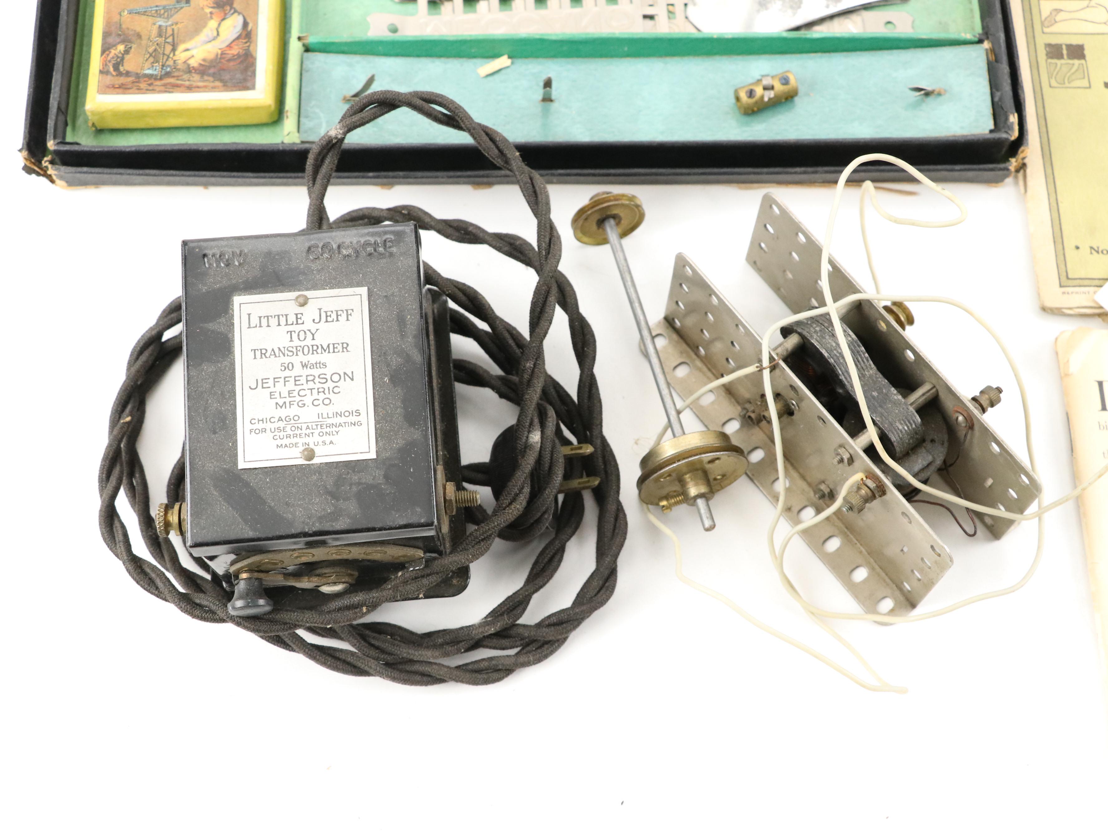 Meccano Metal Model Building Kits with Jefferson Electric Transformer, 1916