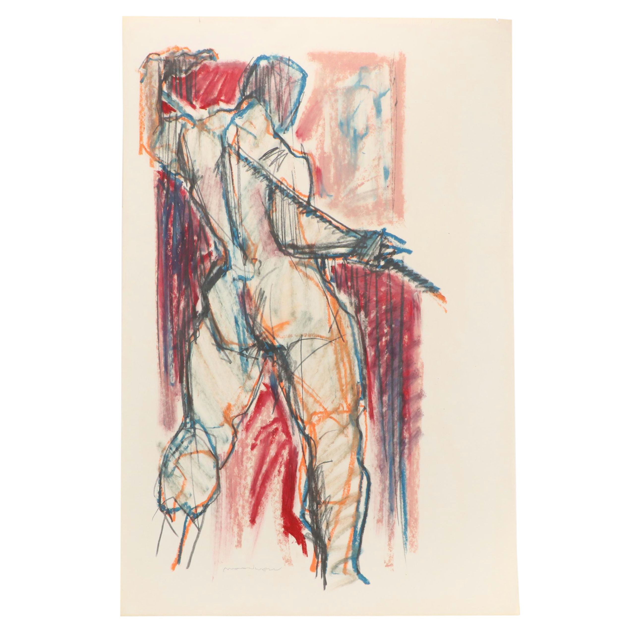 Jack Meanwell Abstract Expressionist Oil Pastel Figure Drawing
