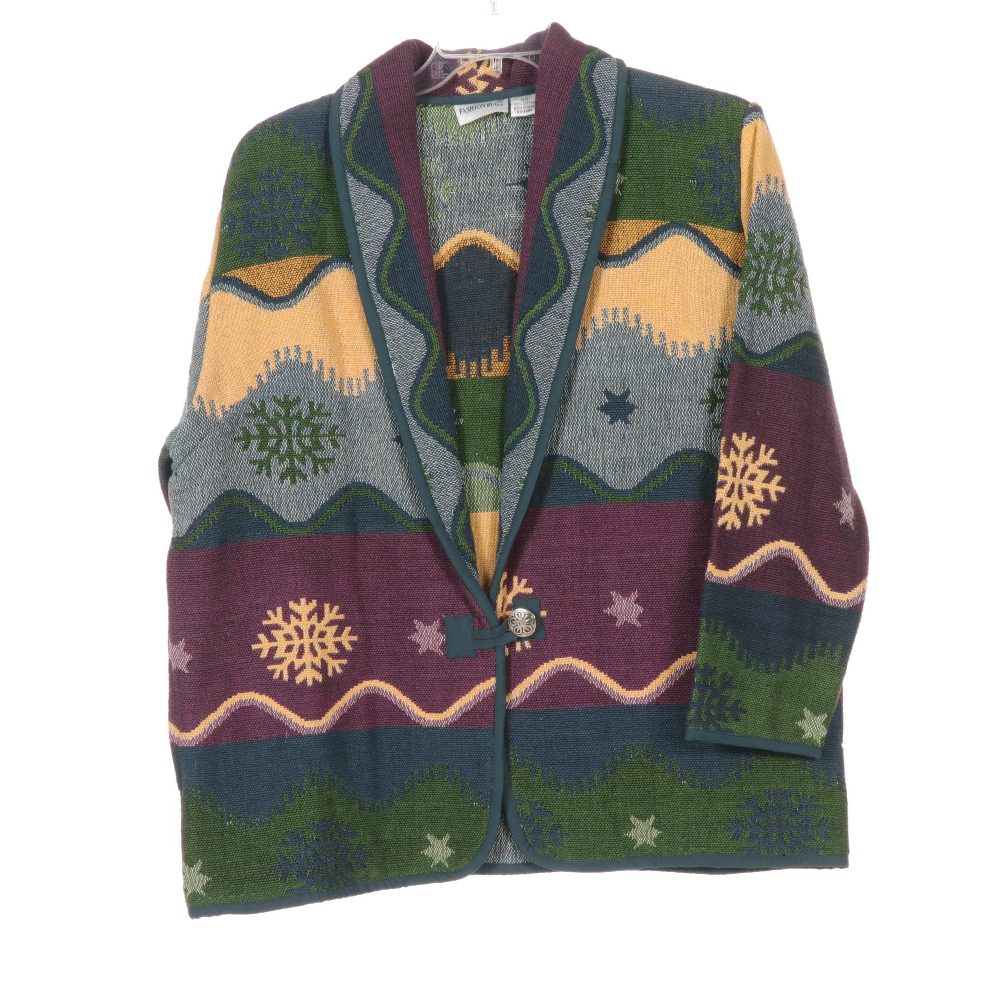 Knit Blanket Blazer and Embroidered Denim Safari Shirt with Hooded Denim Jacket