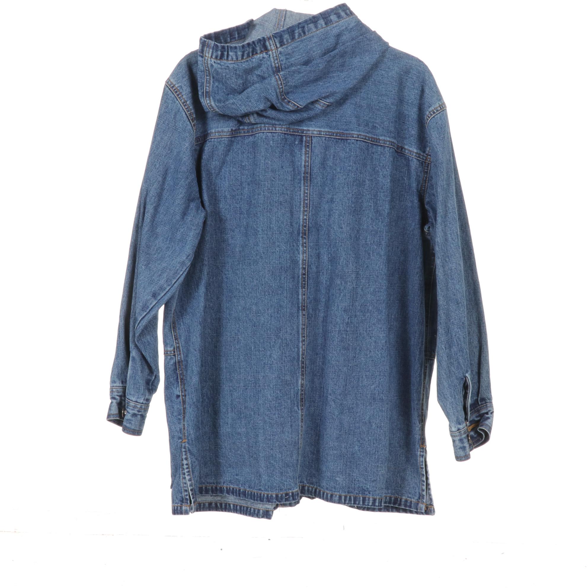 Knit Blanket Blazer and Embroidered Denim Safari Shirt with Hooded Denim Jacket