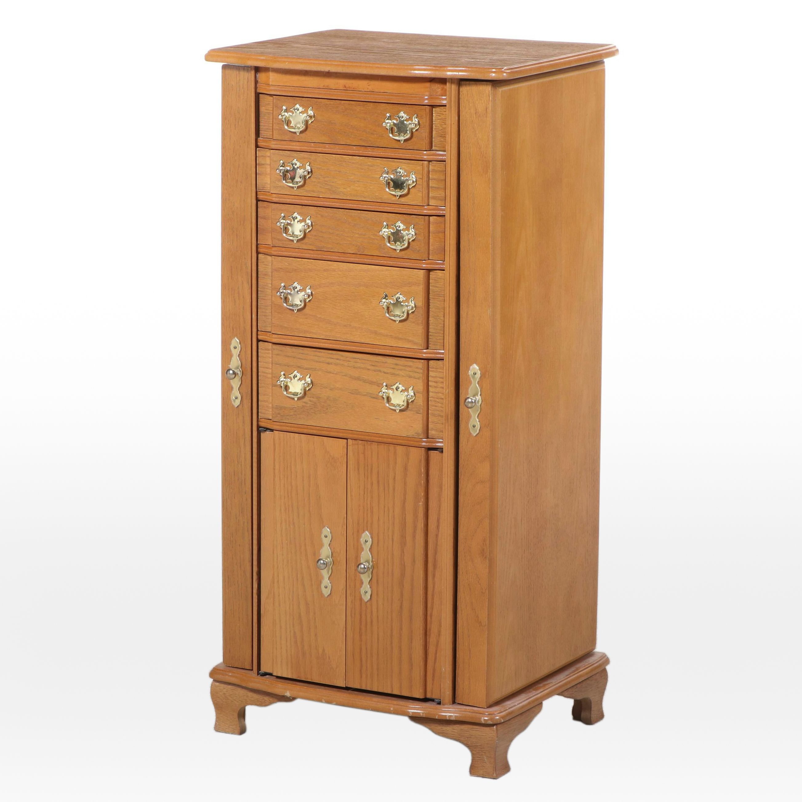 Oak-Veneered Jewelry Armoire, Late 20th Century