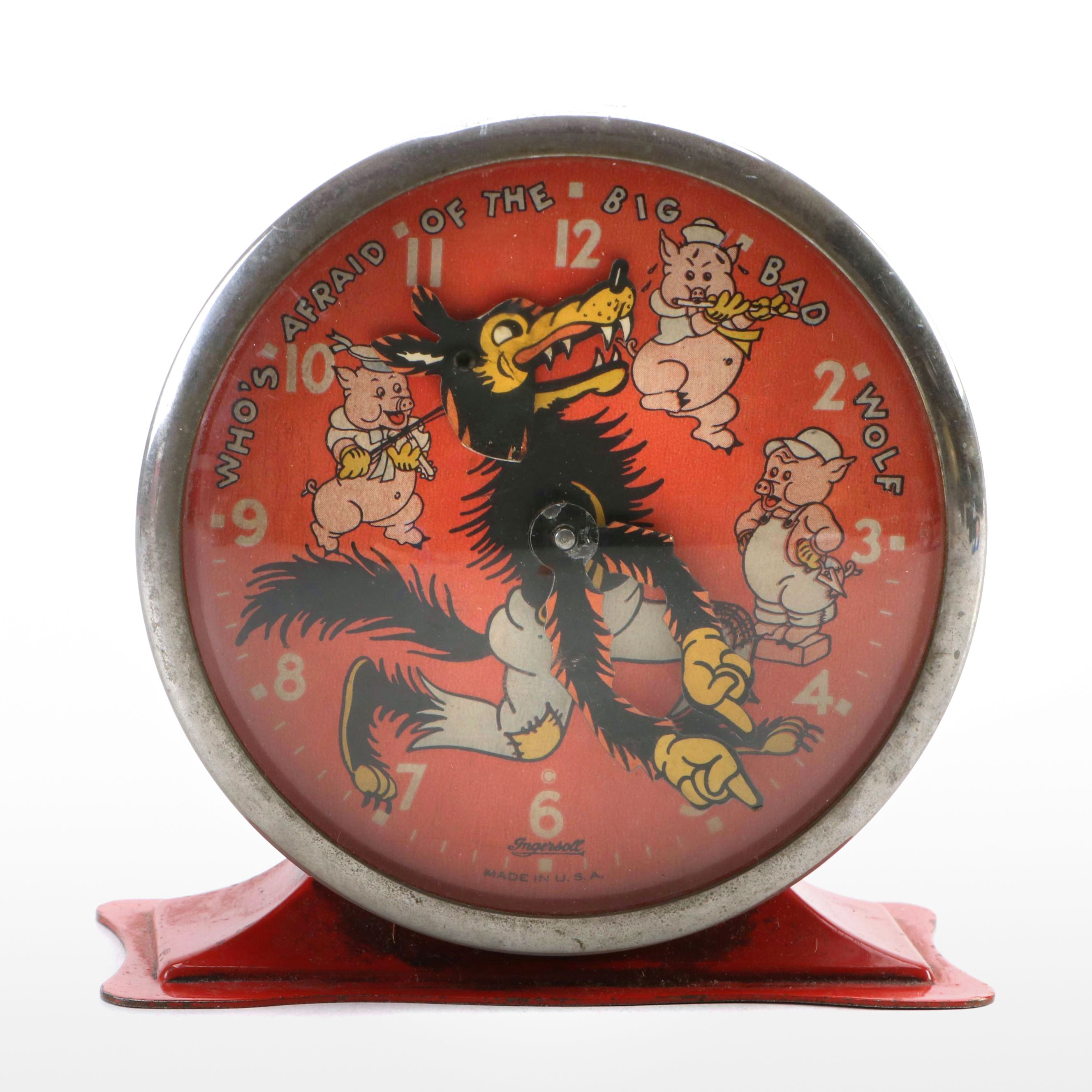 Ingersoll for Disney "Three Little Pigs and the Big Bad Wolf" Alarm Clock, 1934