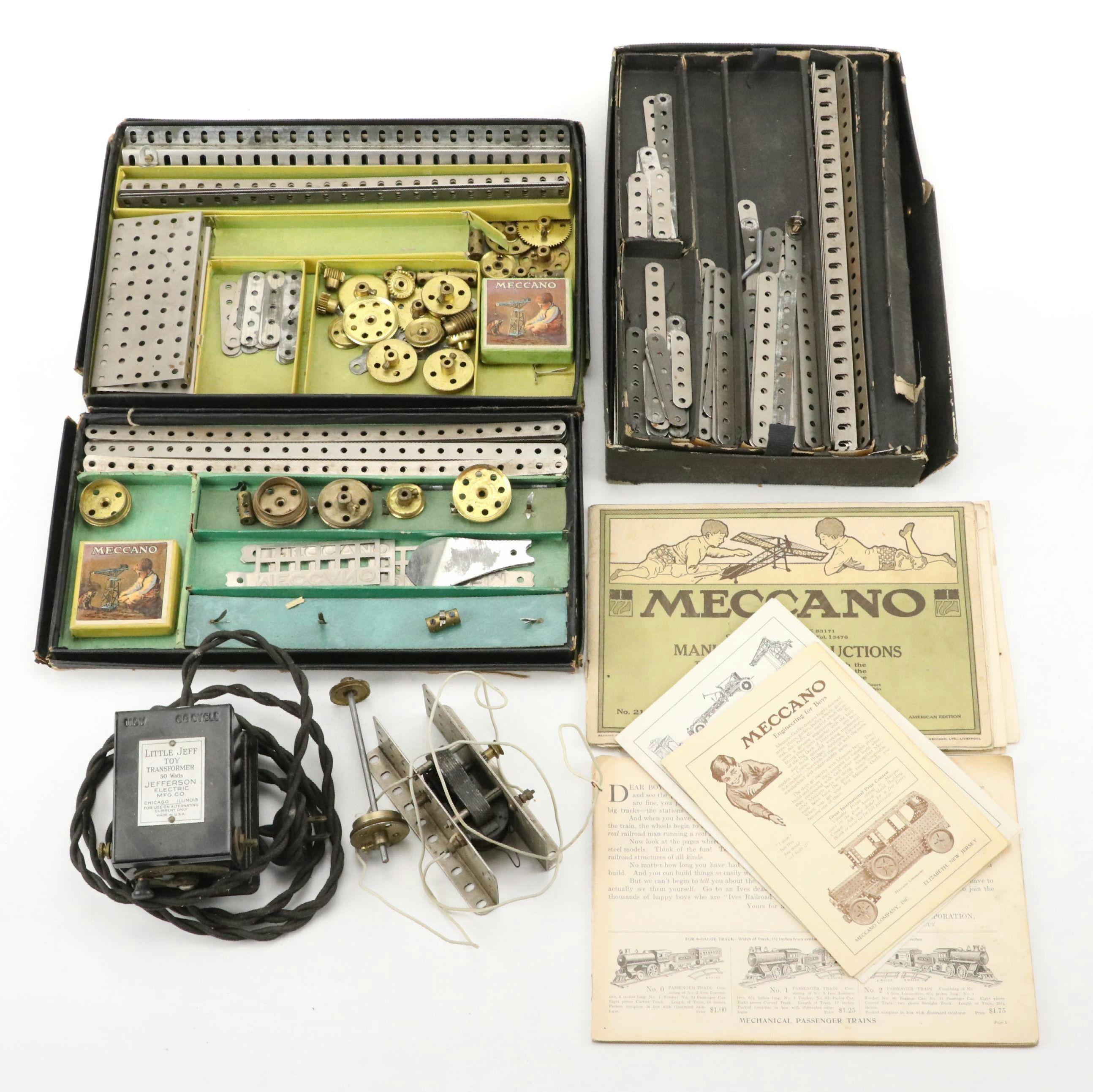 Meccano Metal Model Building Kits with Jefferson Electric Transformer, 1916