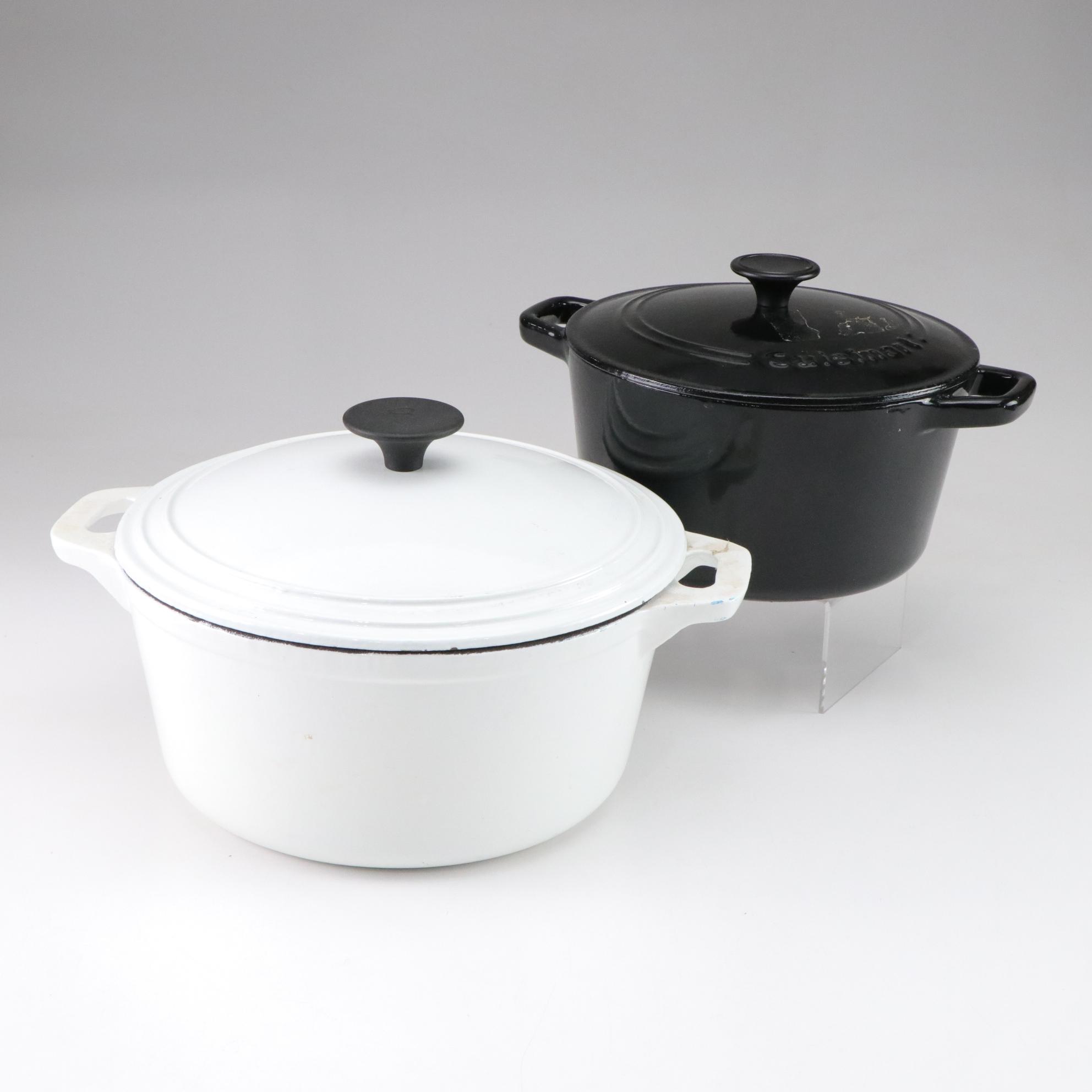 Two Enameled Cast Iron Dutch Ovens