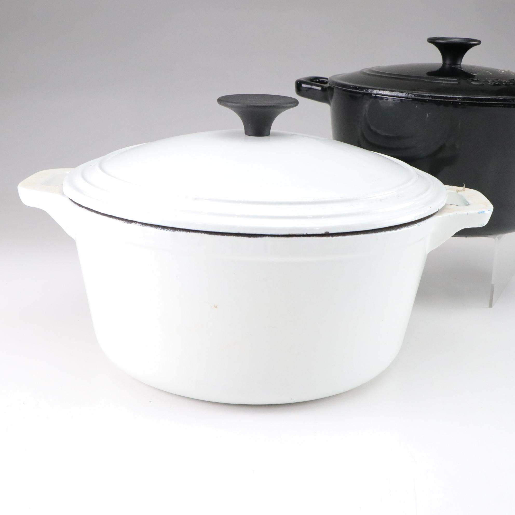 Two Enameled Cast Iron Dutch Ovens