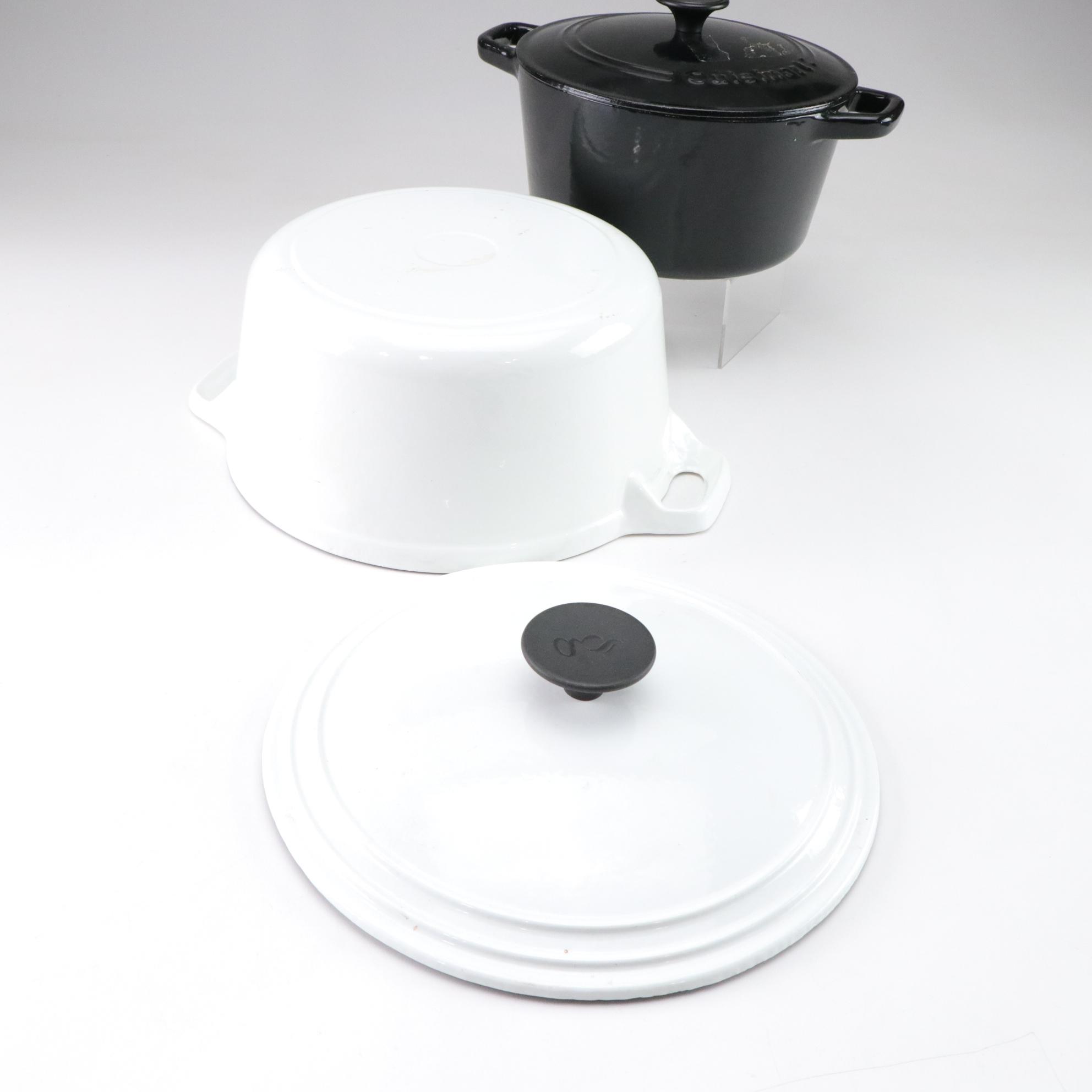 Two Enameled Cast Iron Dutch Ovens