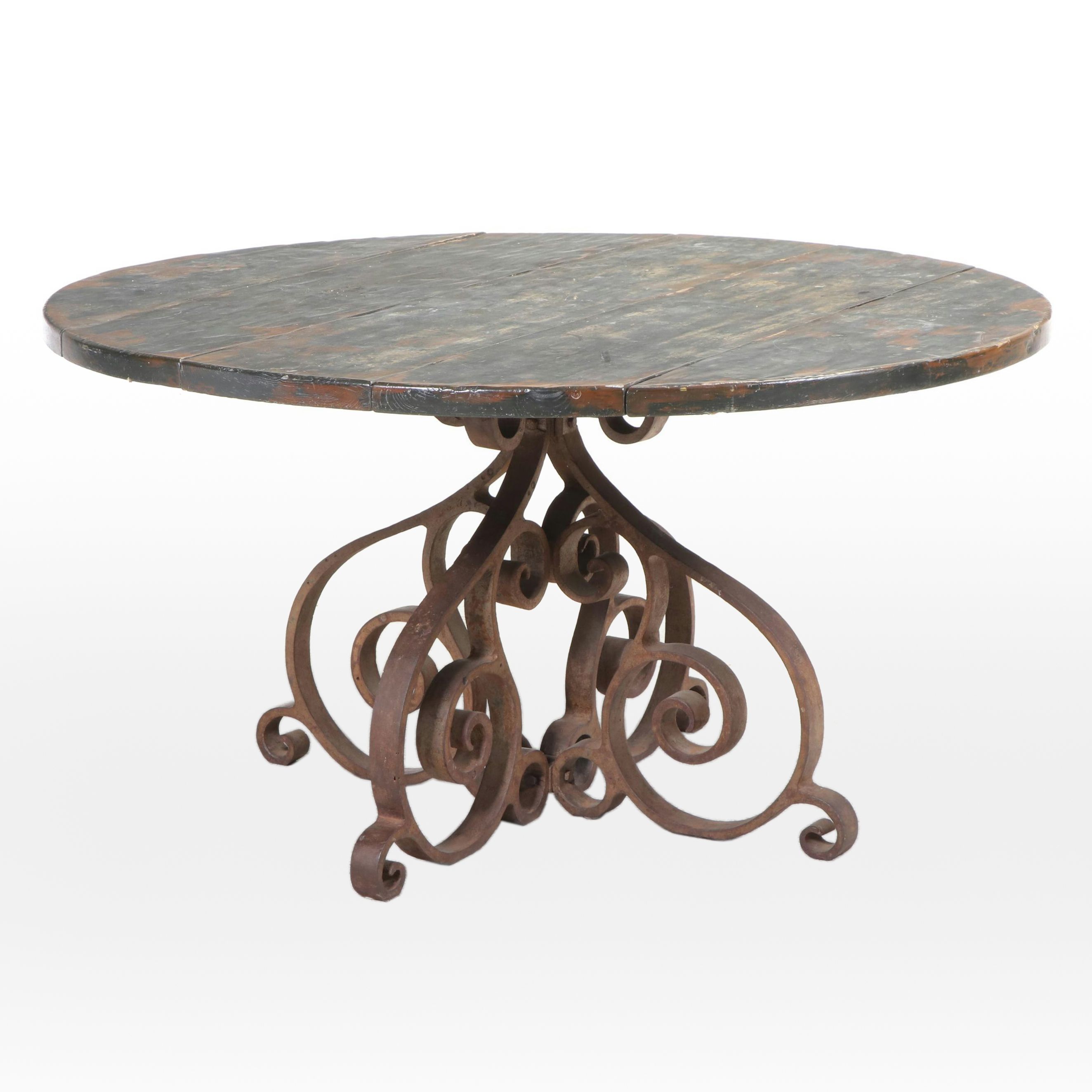 Spanish Baroque Style Pine and Wrought Iron Dining Table