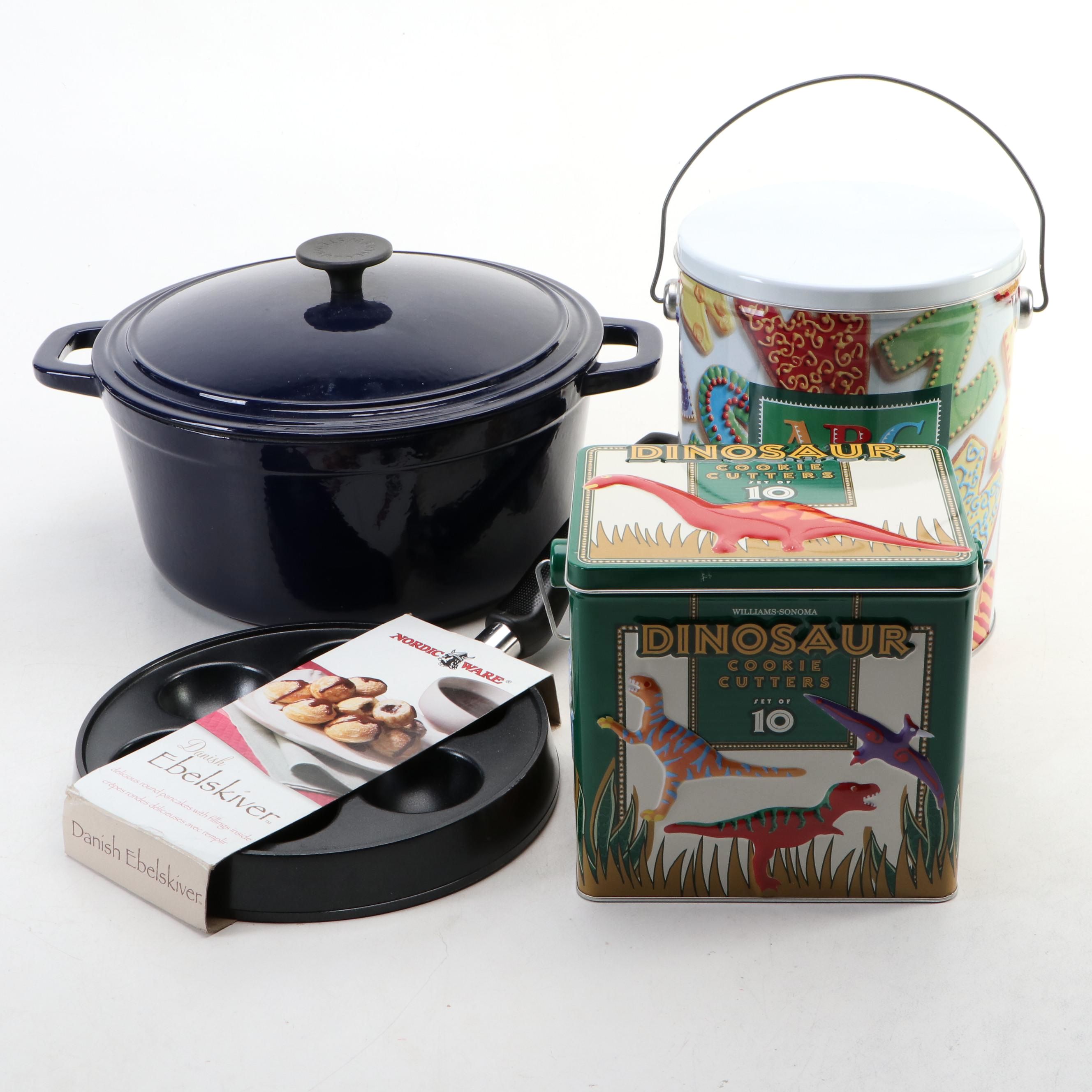 Nordic Ware Danish Ebelskiver Pan with Cookie Cutters and Enamelware Dutch Oven