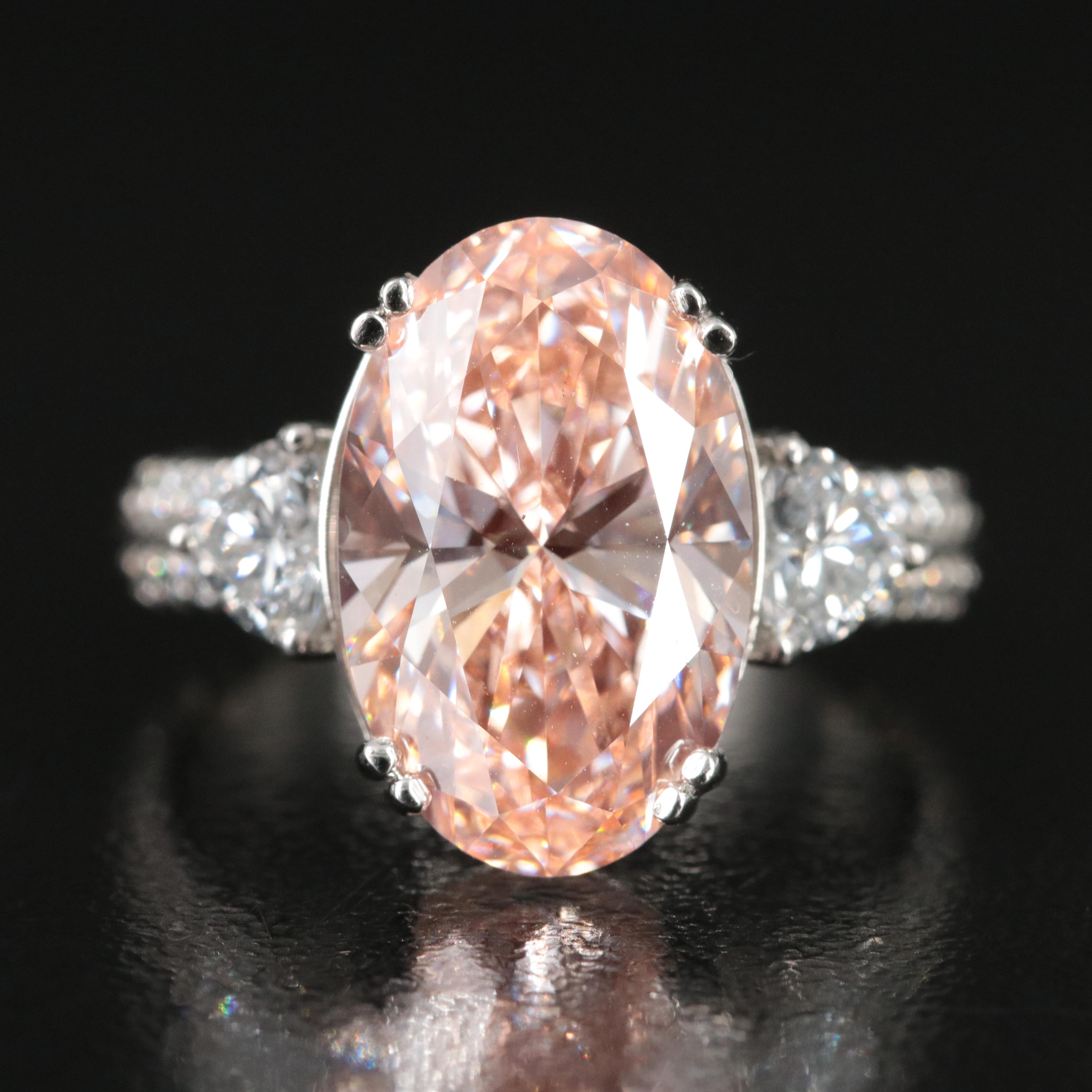 Platinum 6.03 CTW Fancy Vivid Pink Lab Grown Diamond Ring with IGI Report