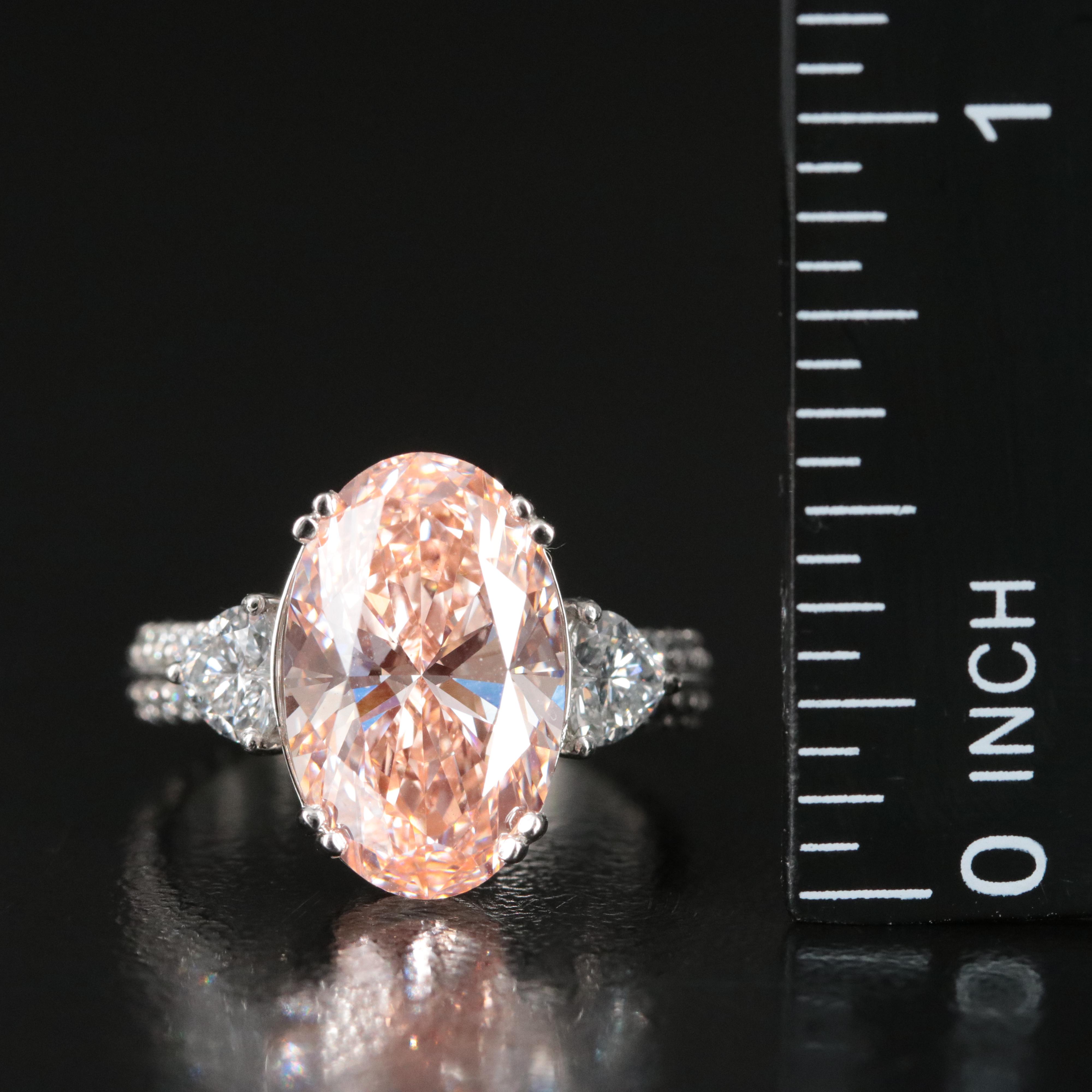 Platinum 6.03 CTW Fancy Vivid Pink Lab Grown Diamond Ring with IGI Report