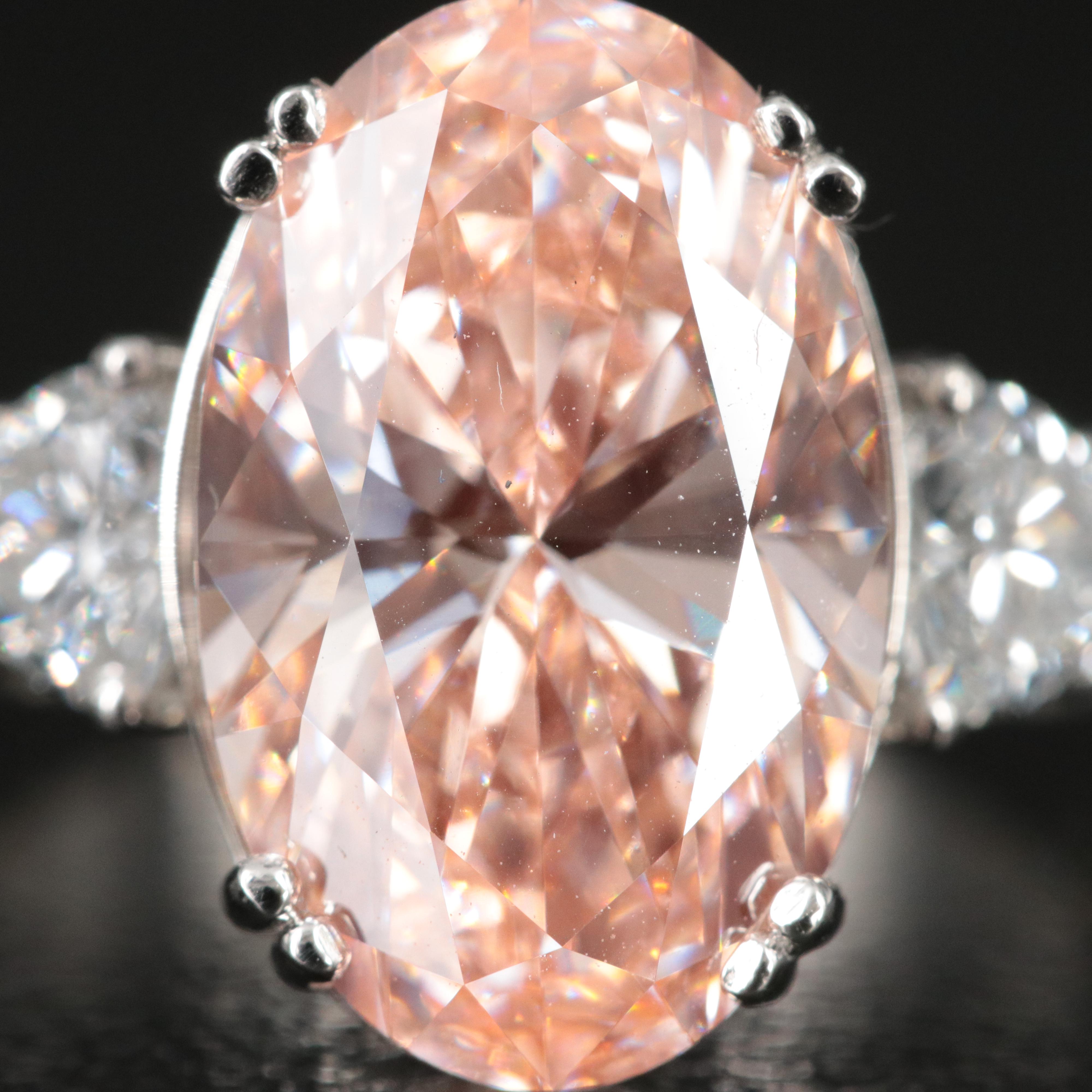 Platinum 6.03 CTW Fancy Vivid Pink Lab Grown Diamond Ring with IGI Report