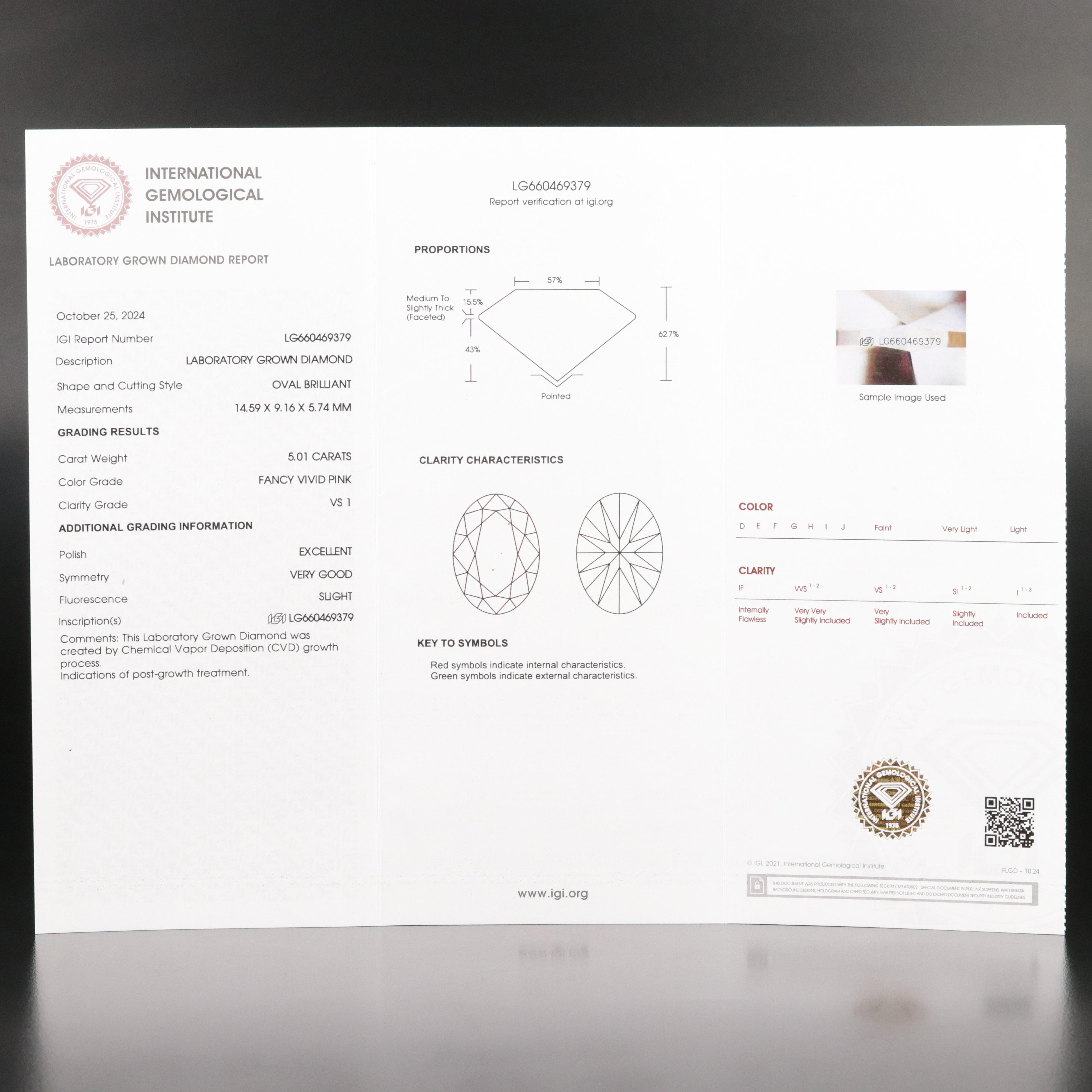 Platinum 6.03 CTW Fancy Vivid Pink Lab Grown Diamond Ring with IGI Report