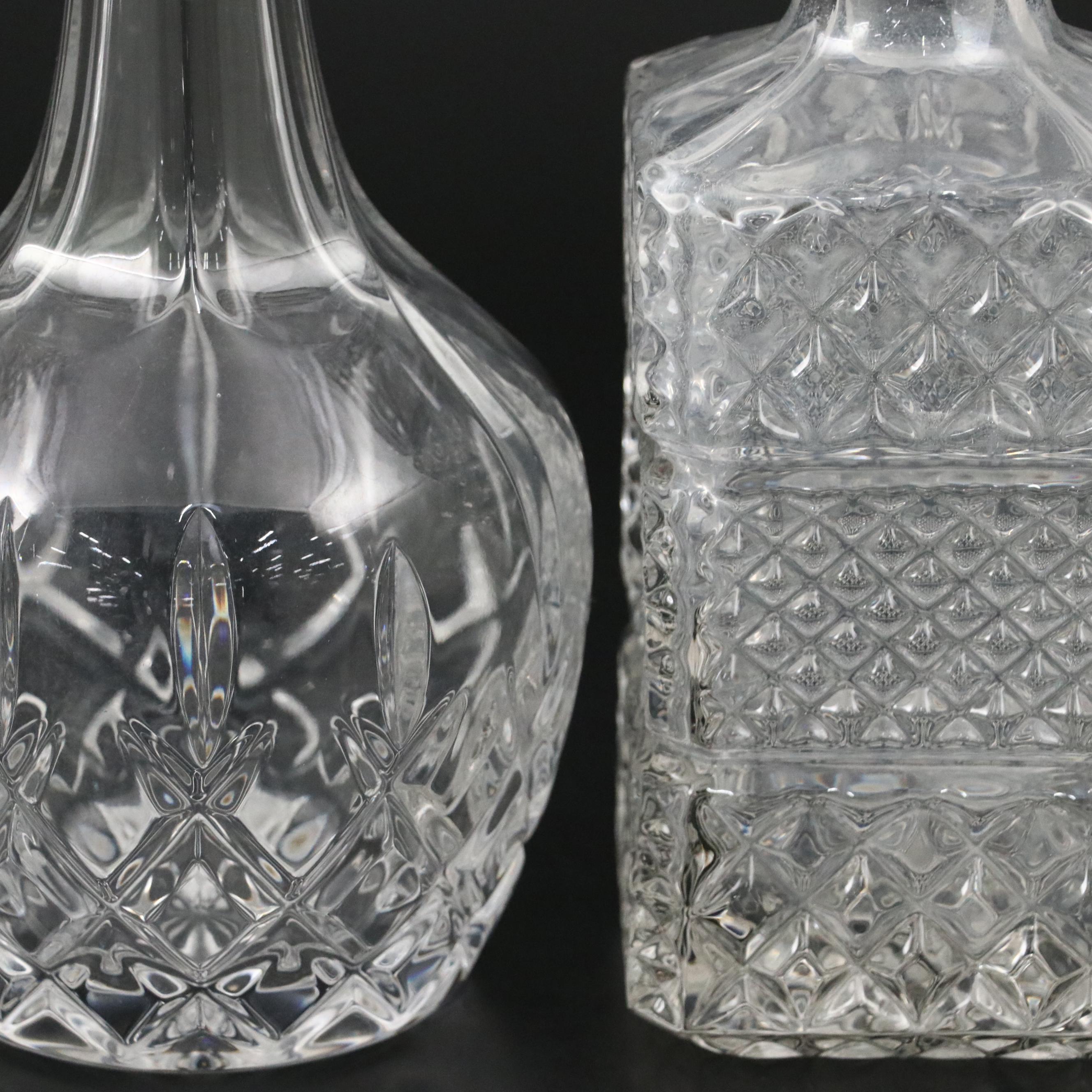 Stieff "Historic Newport" Pewter Decanter Tags with Crystal Decanters