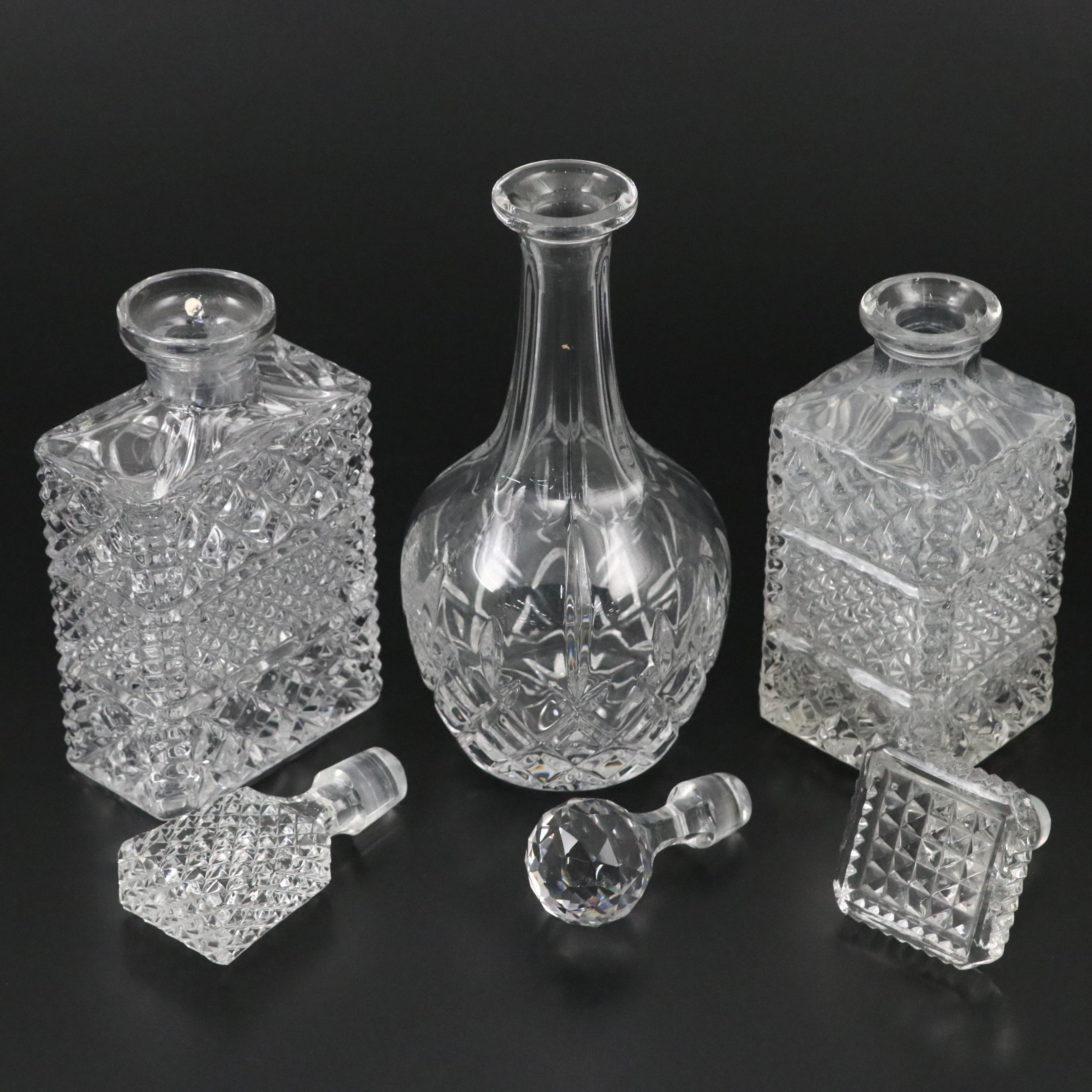 Stieff "Historic Newport" Pewter Decanter Tags with Crystal Decanters