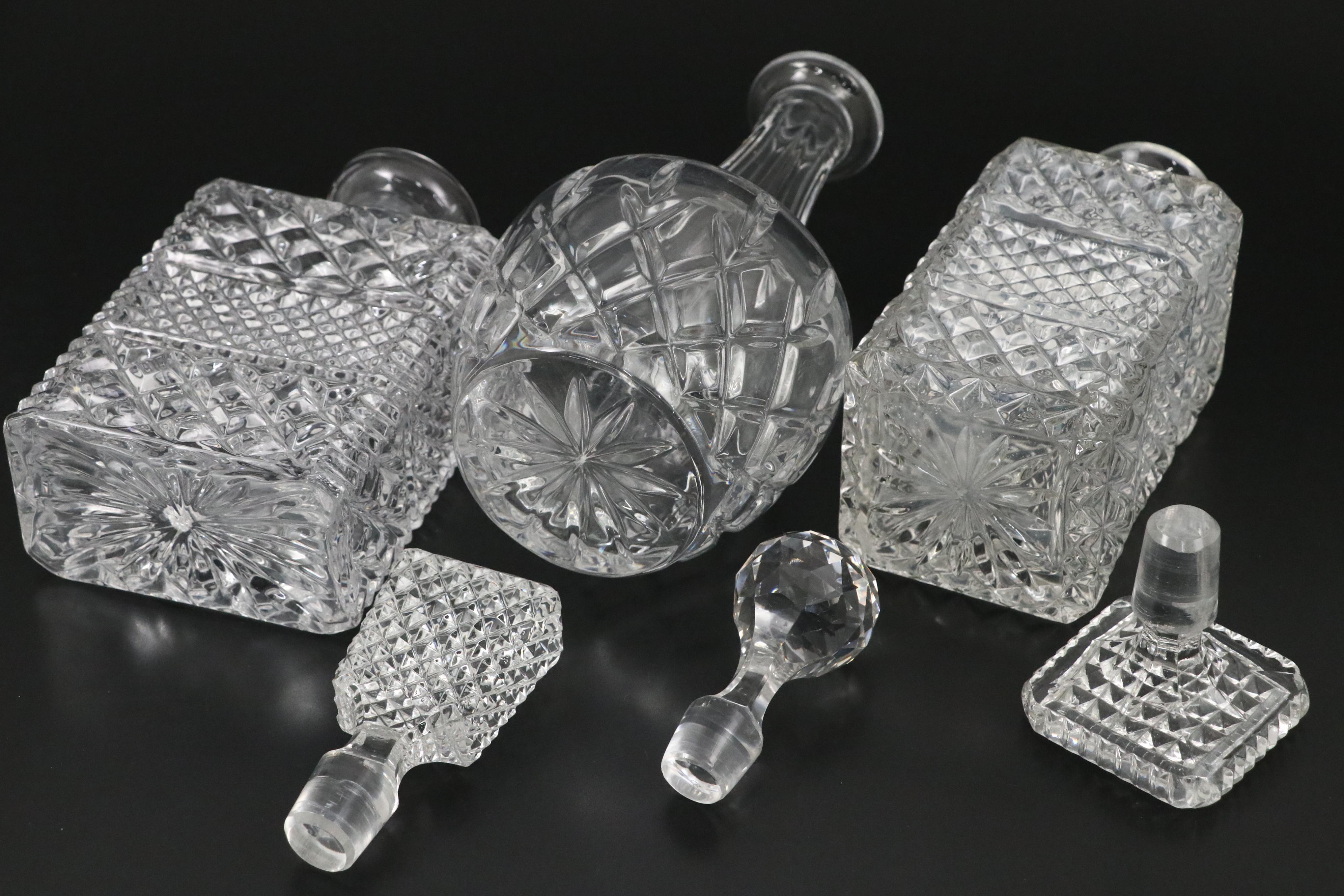 Stieff "Historic Newport" Pewter Decanter Tags with Crystal Decanters