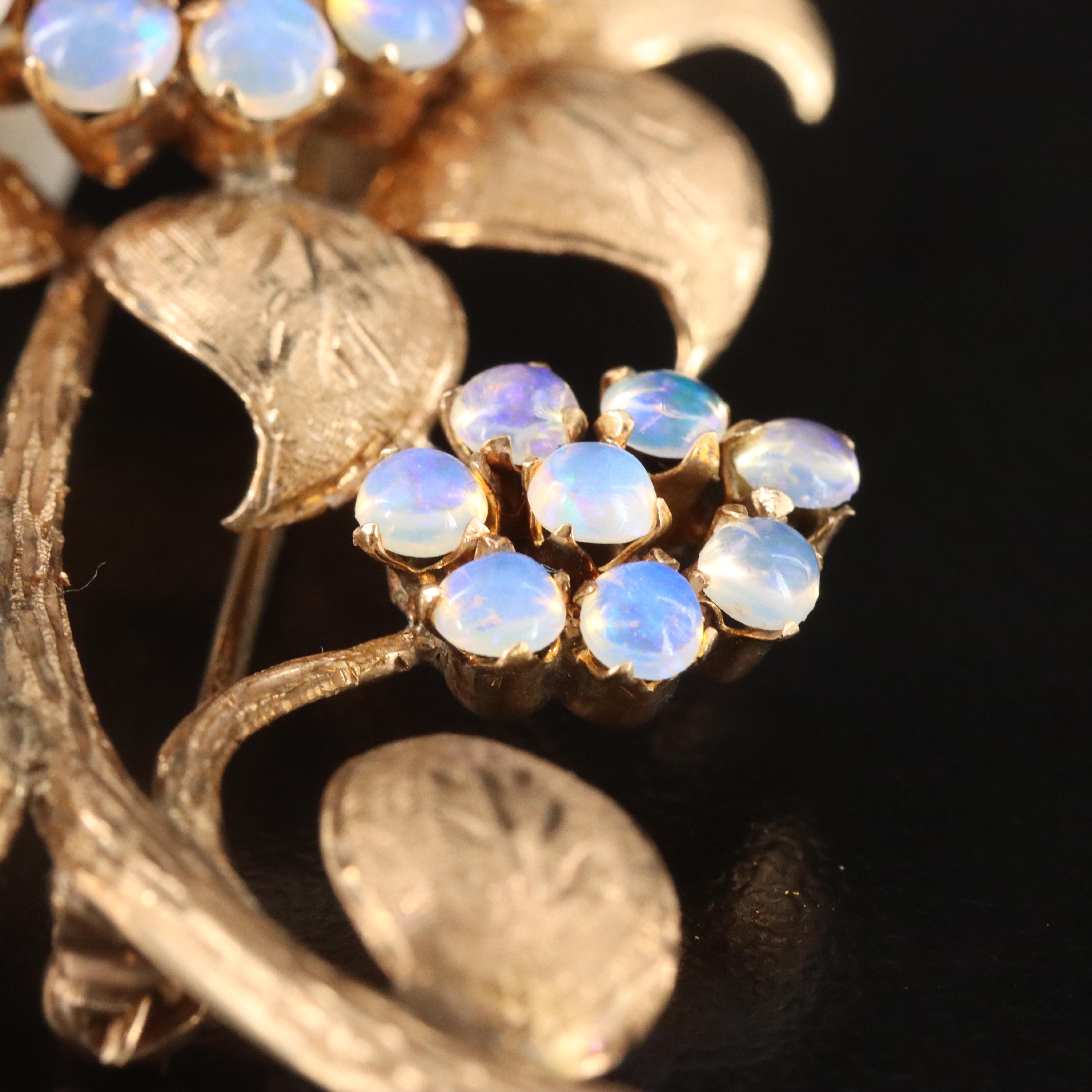 10K Old Mine Cut Diamond and Opal Flower Brooch