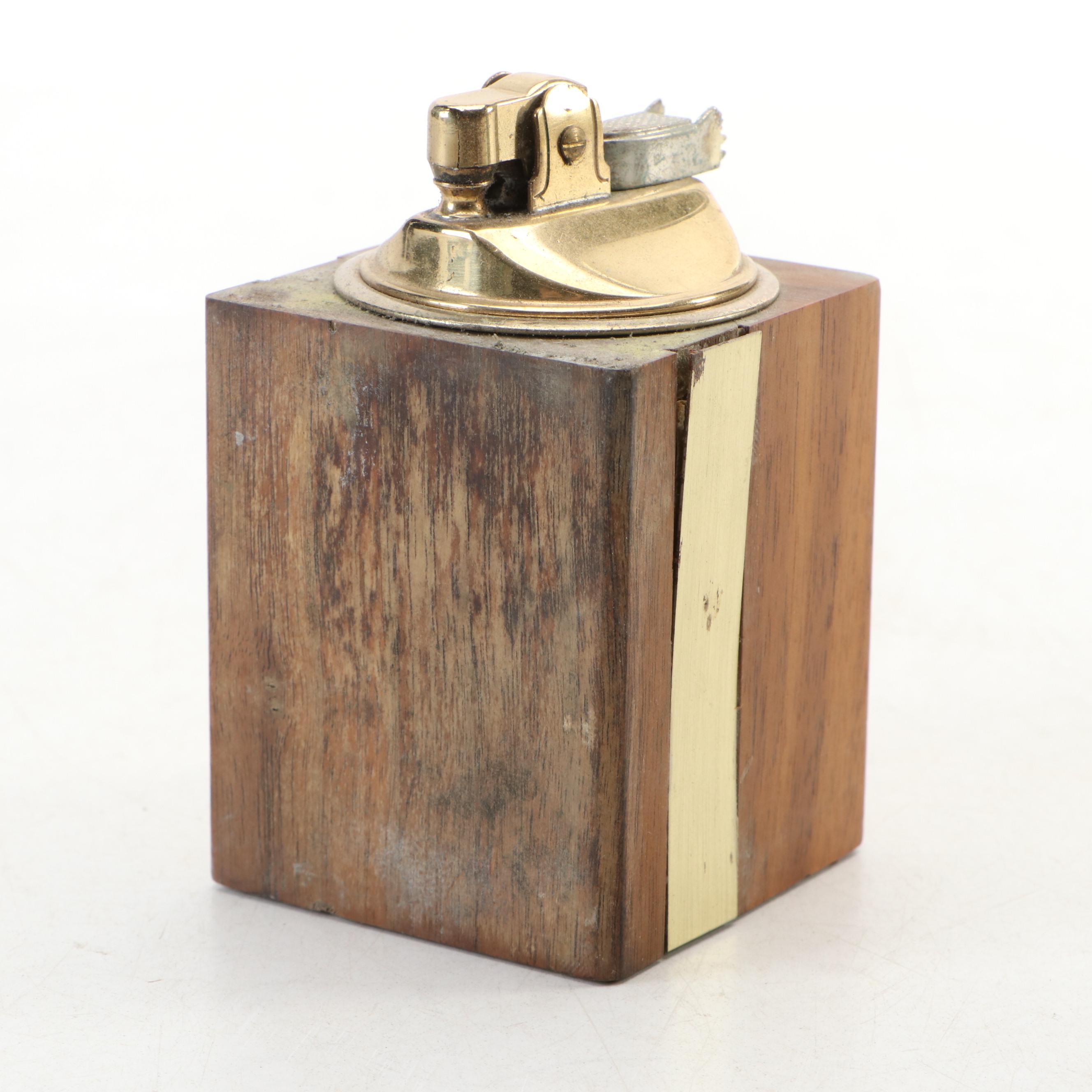 American Walnut Desk Lighter by Park Sherman with Cigarette Case