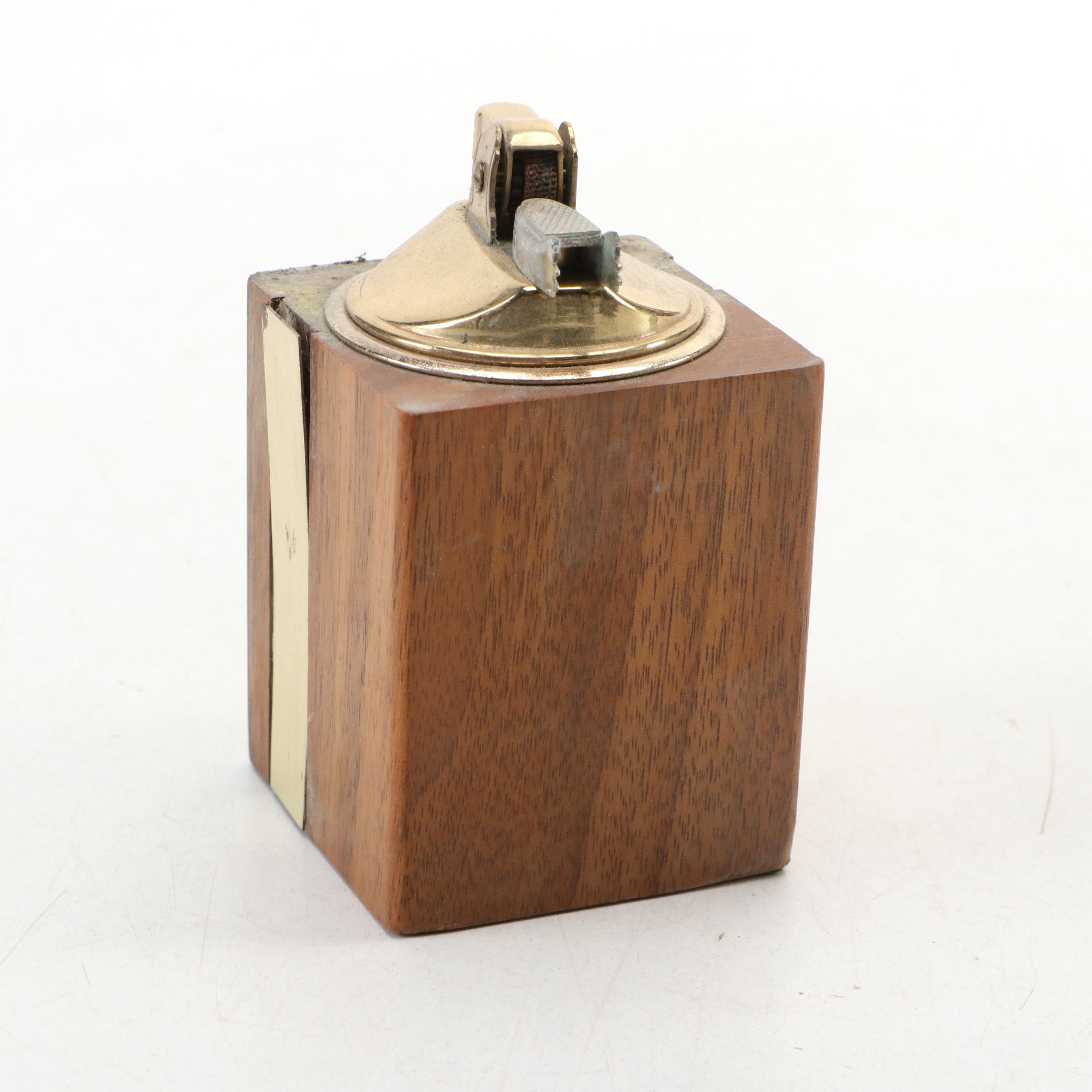 American Walnut Desk Lighter by Park Sherman with Cigarette Case