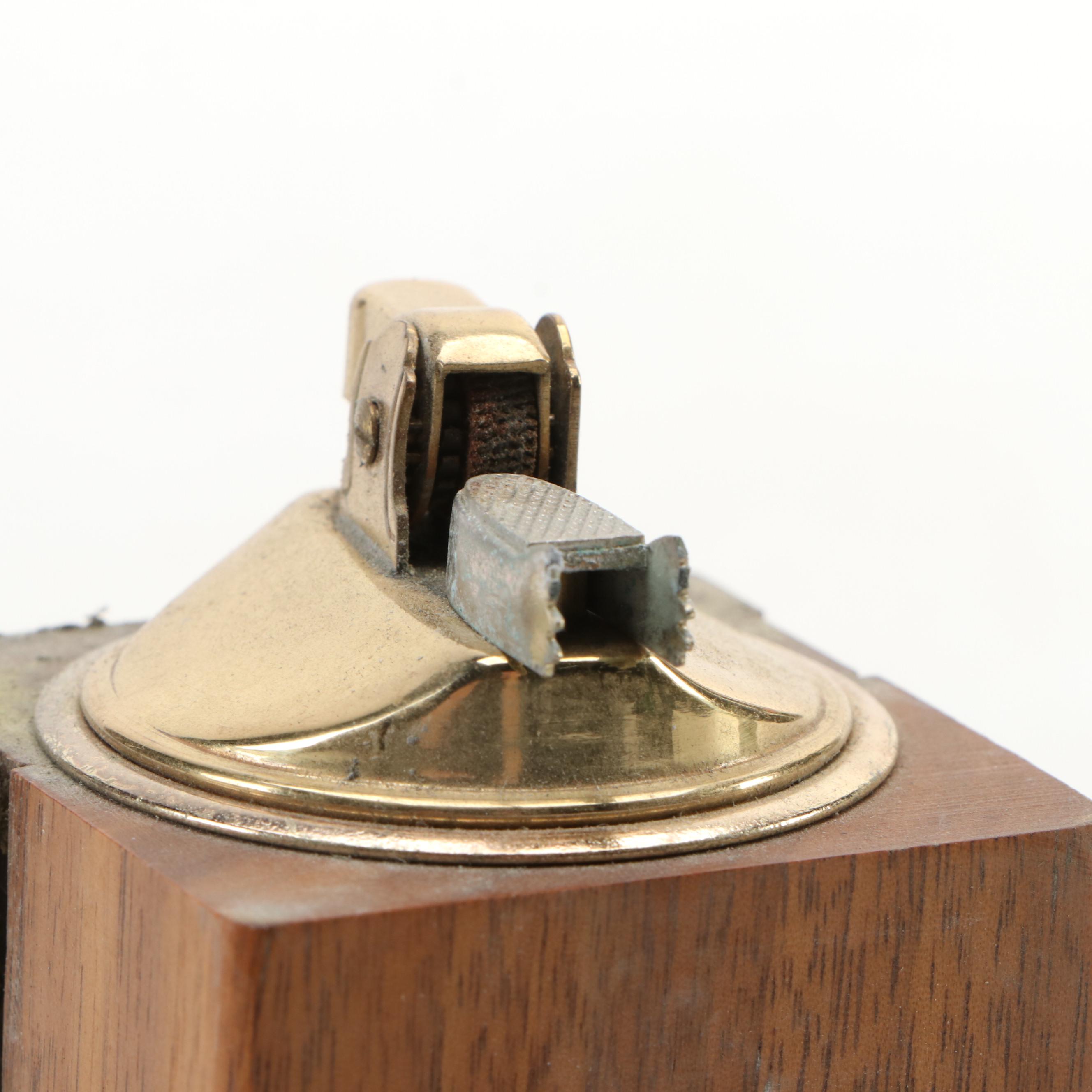 American Walnut Desk Lighter by Park Sherman with Cigarette Case