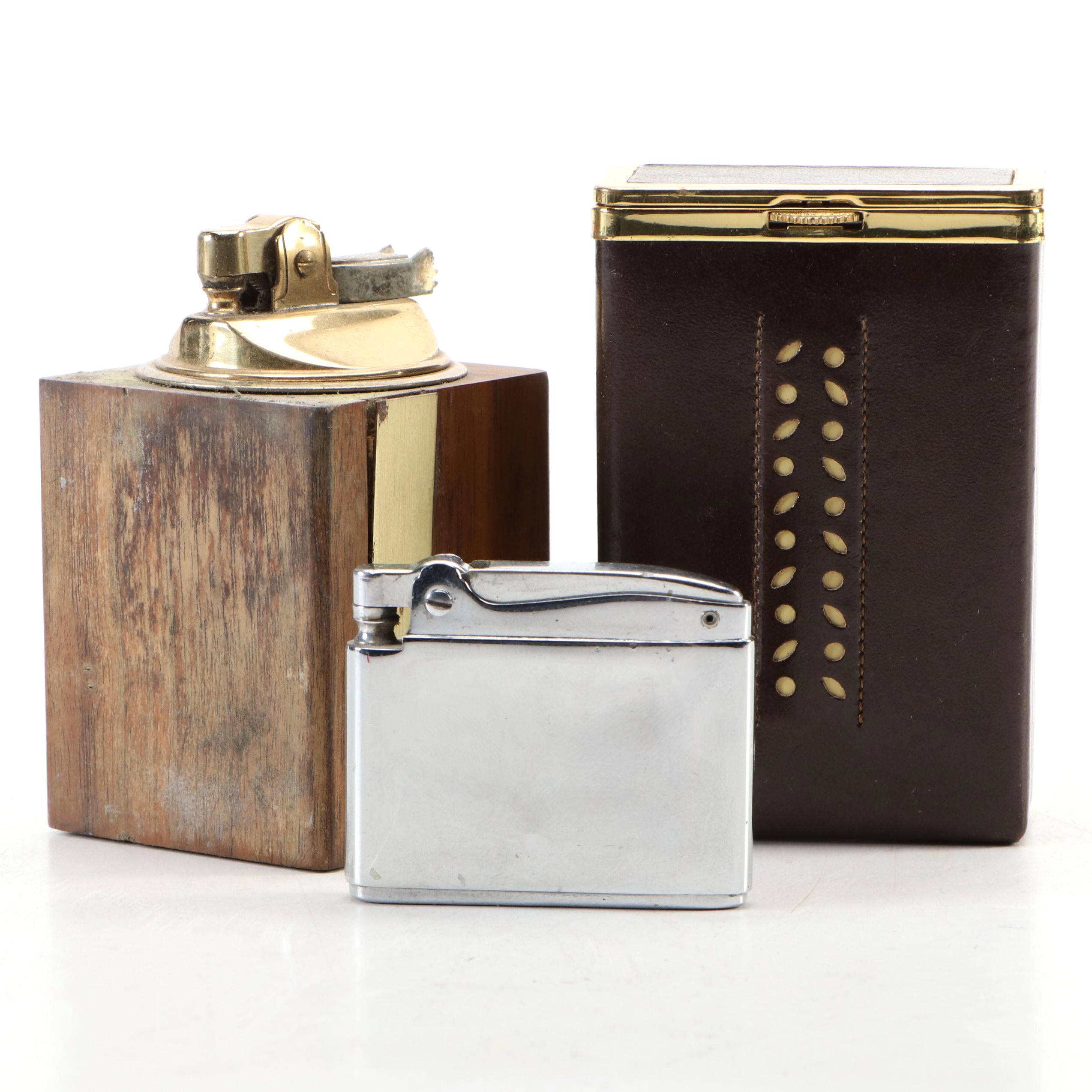American Walnut Desk Lighter by Park Sherman with Cigarette Case