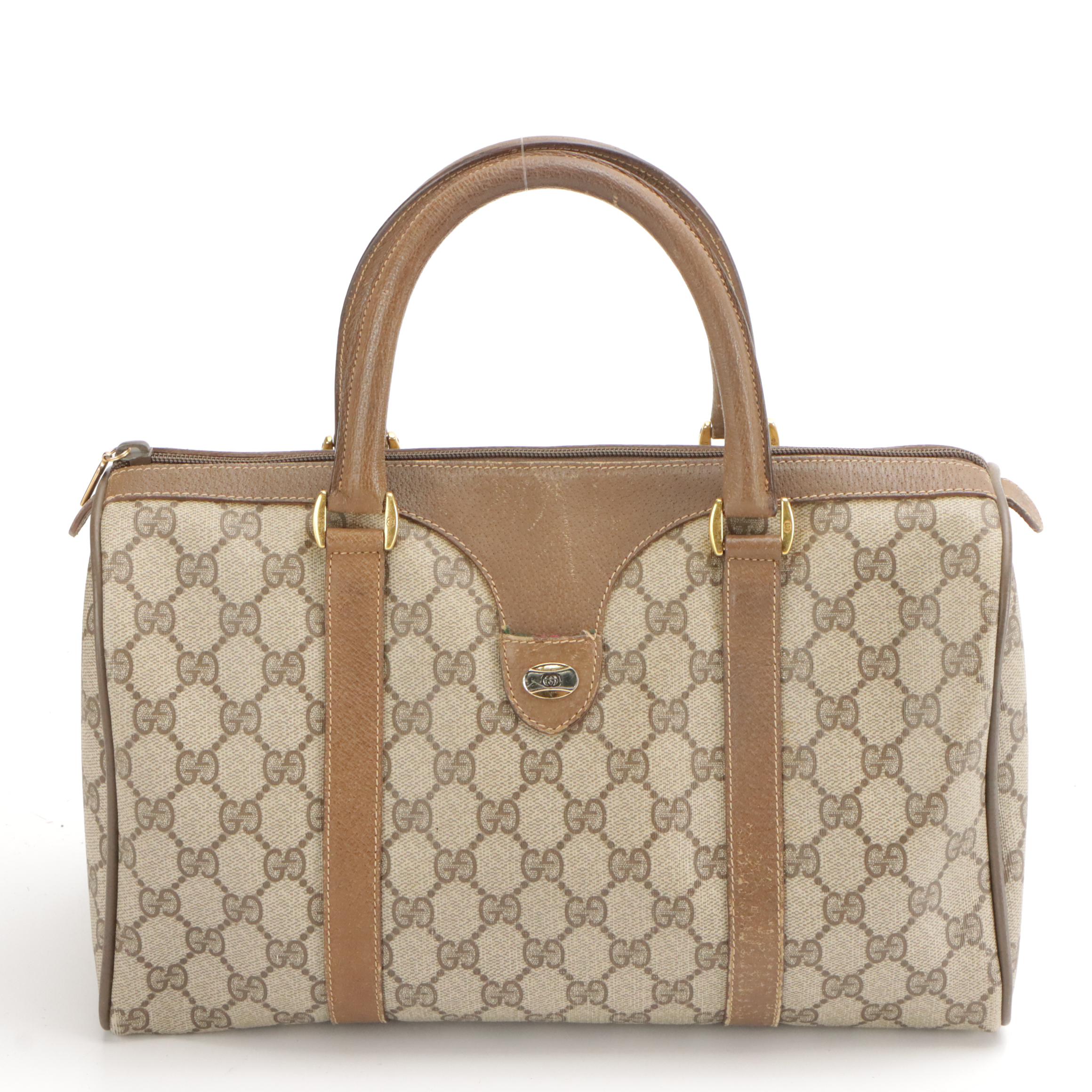 Gucci Accessory Collection Boston Bag in GG Supreme Canvas and Cinghiale Leather