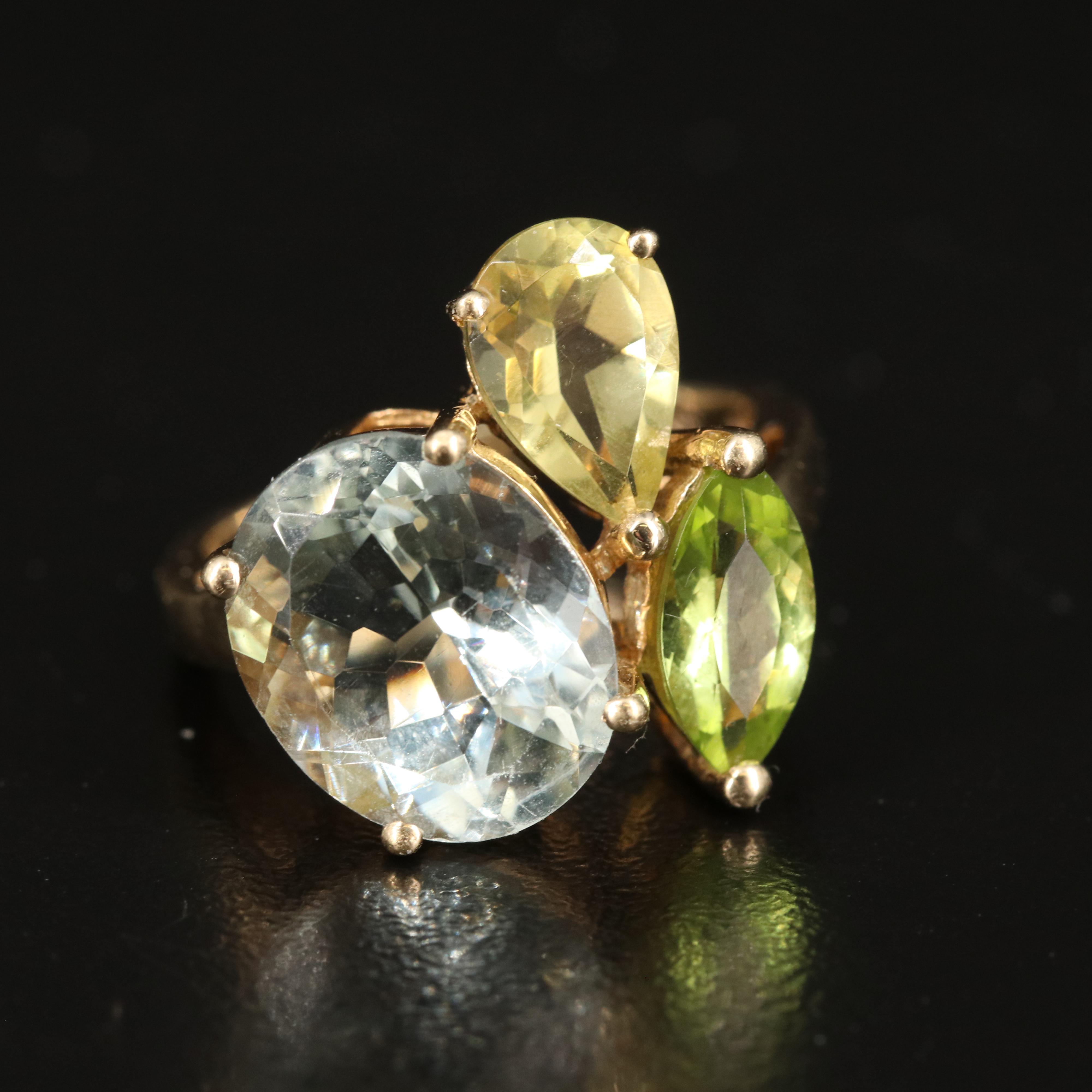 10K Prasiolite, Citrine and Peridot Ring