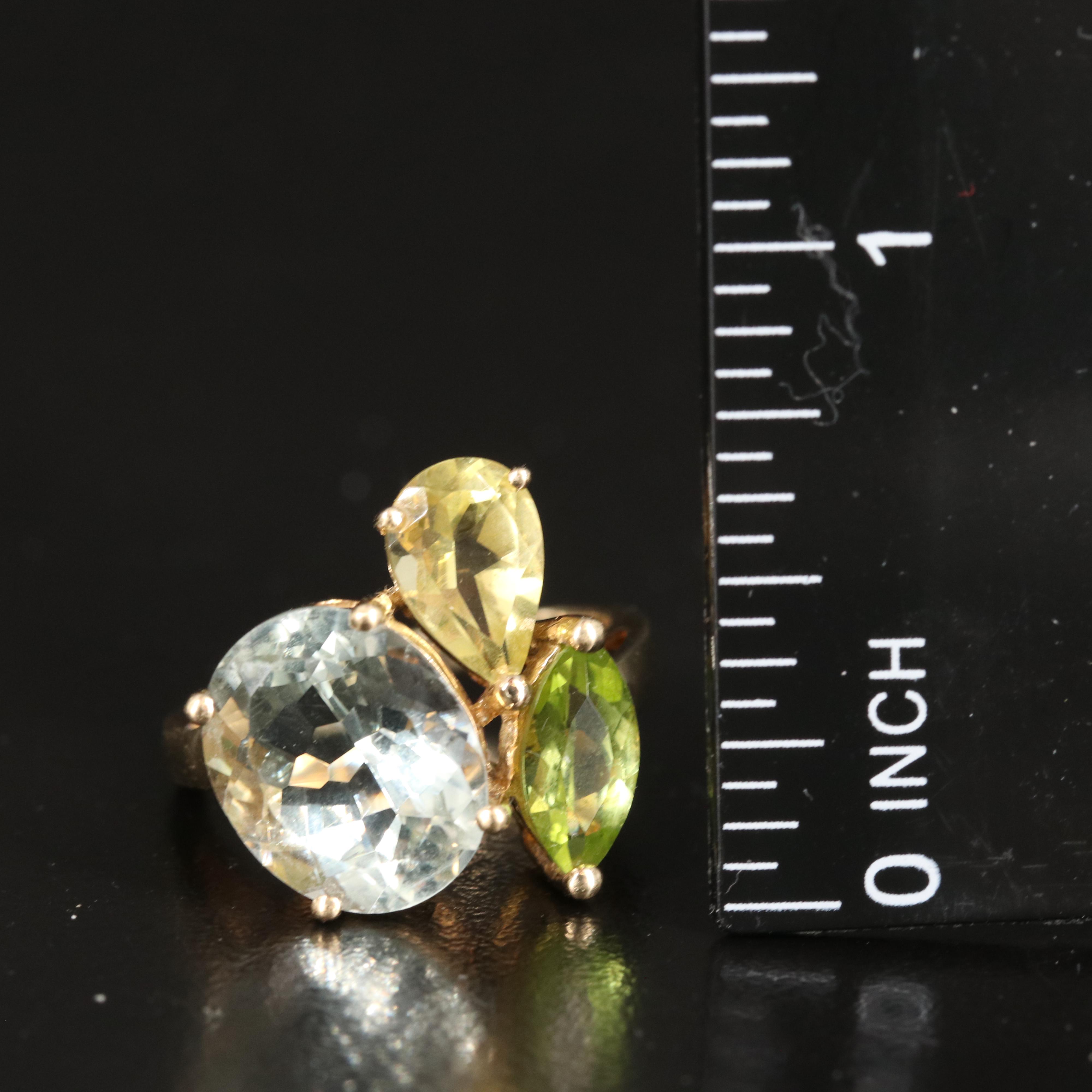 10K Prasiolite, Citrine and Peridot Ring