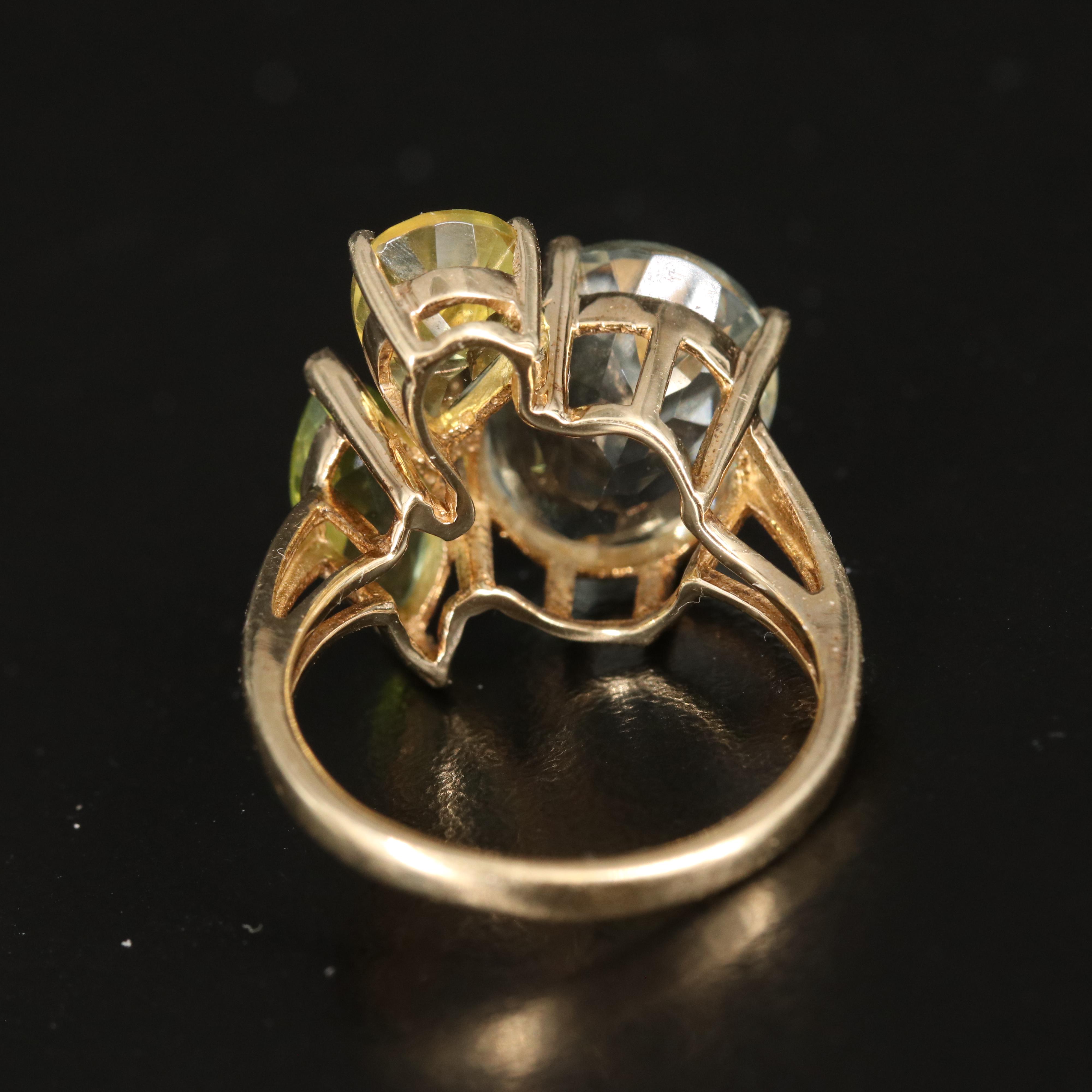 10K Prasiolite, Citrine and Peridot Ring