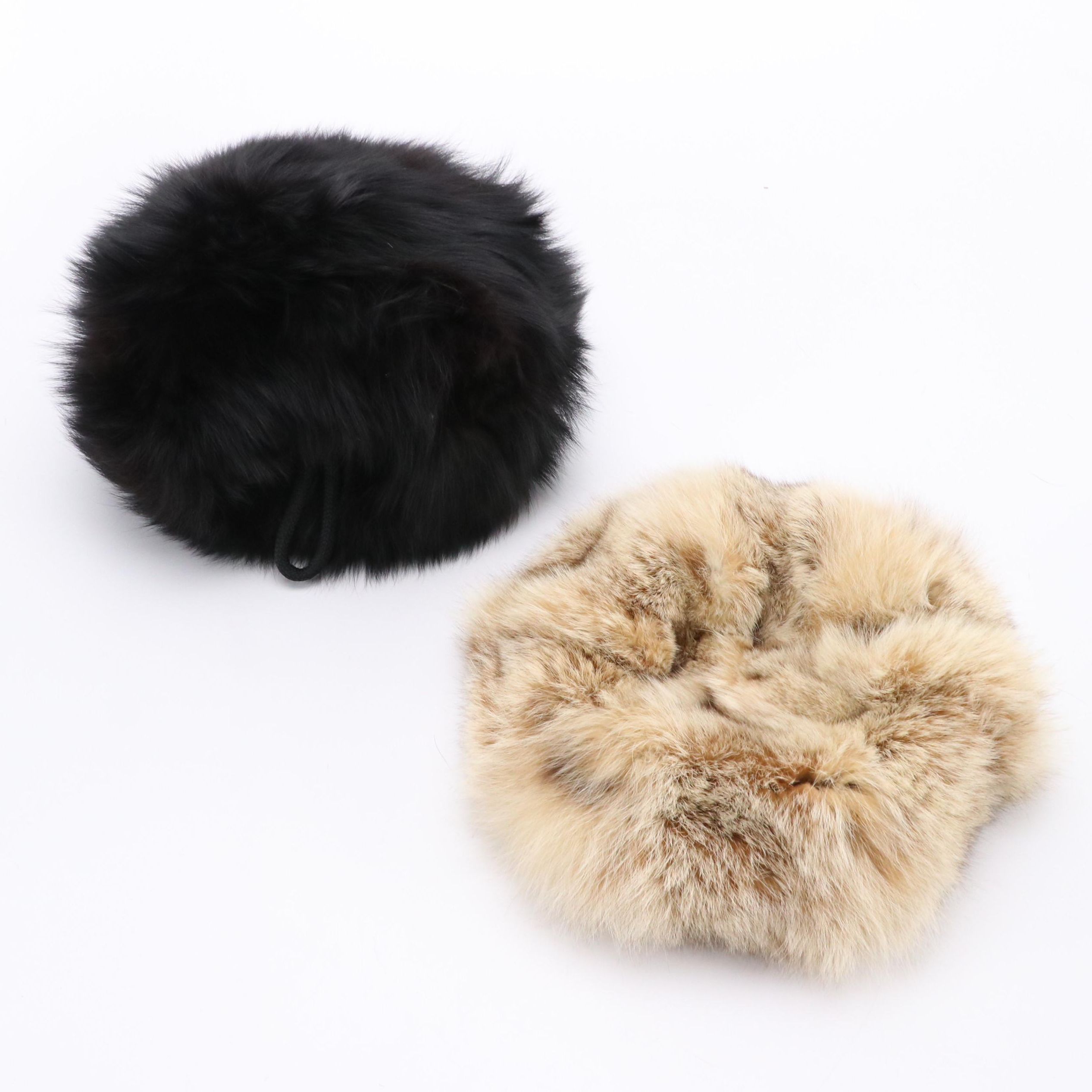 Darcel Canadian Lynx Fur Hat and Other Black Fox Fur Muff with Hat Box