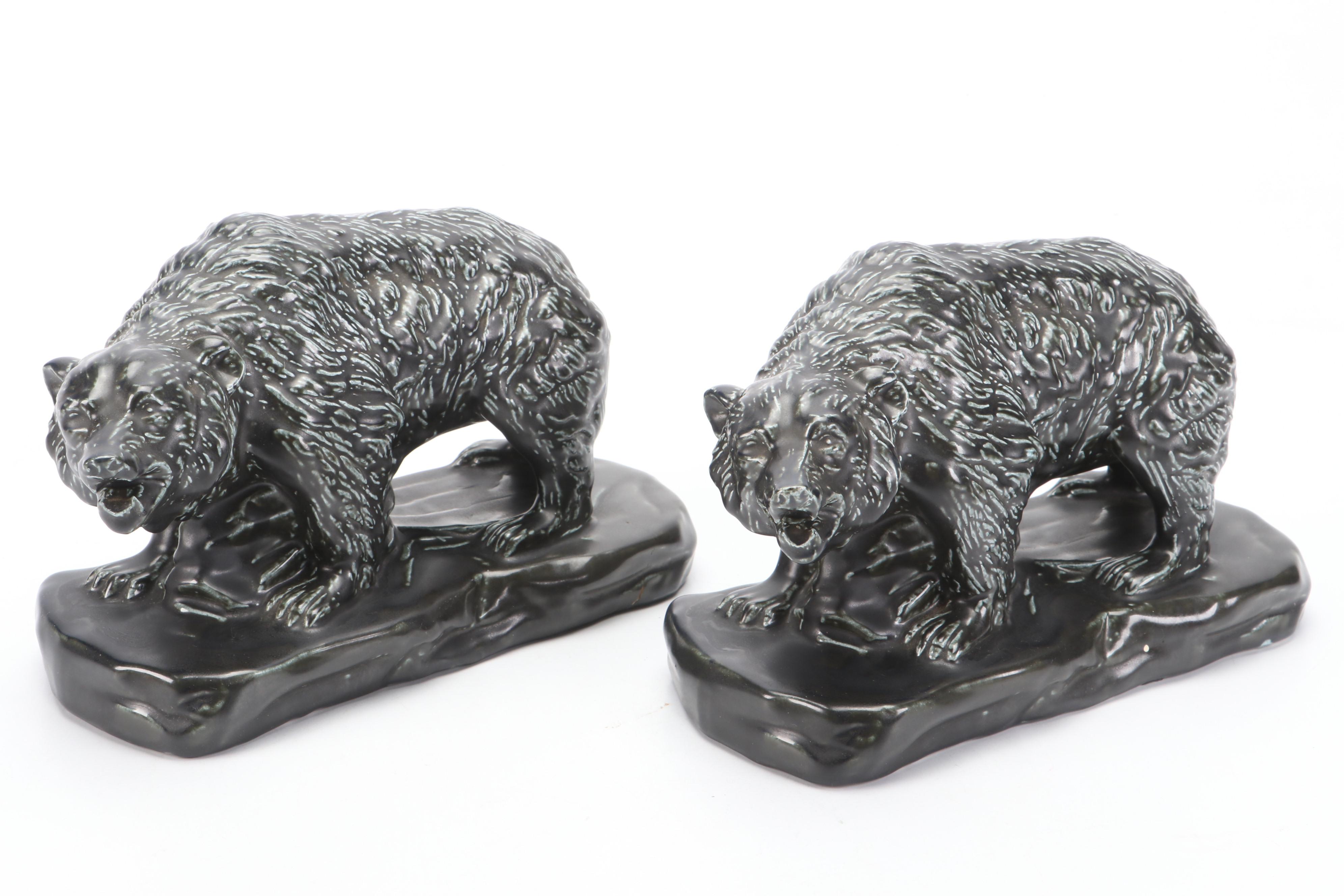 The Mosaic Tile Company Ceramic Bear Bookends, Mid-20th C.