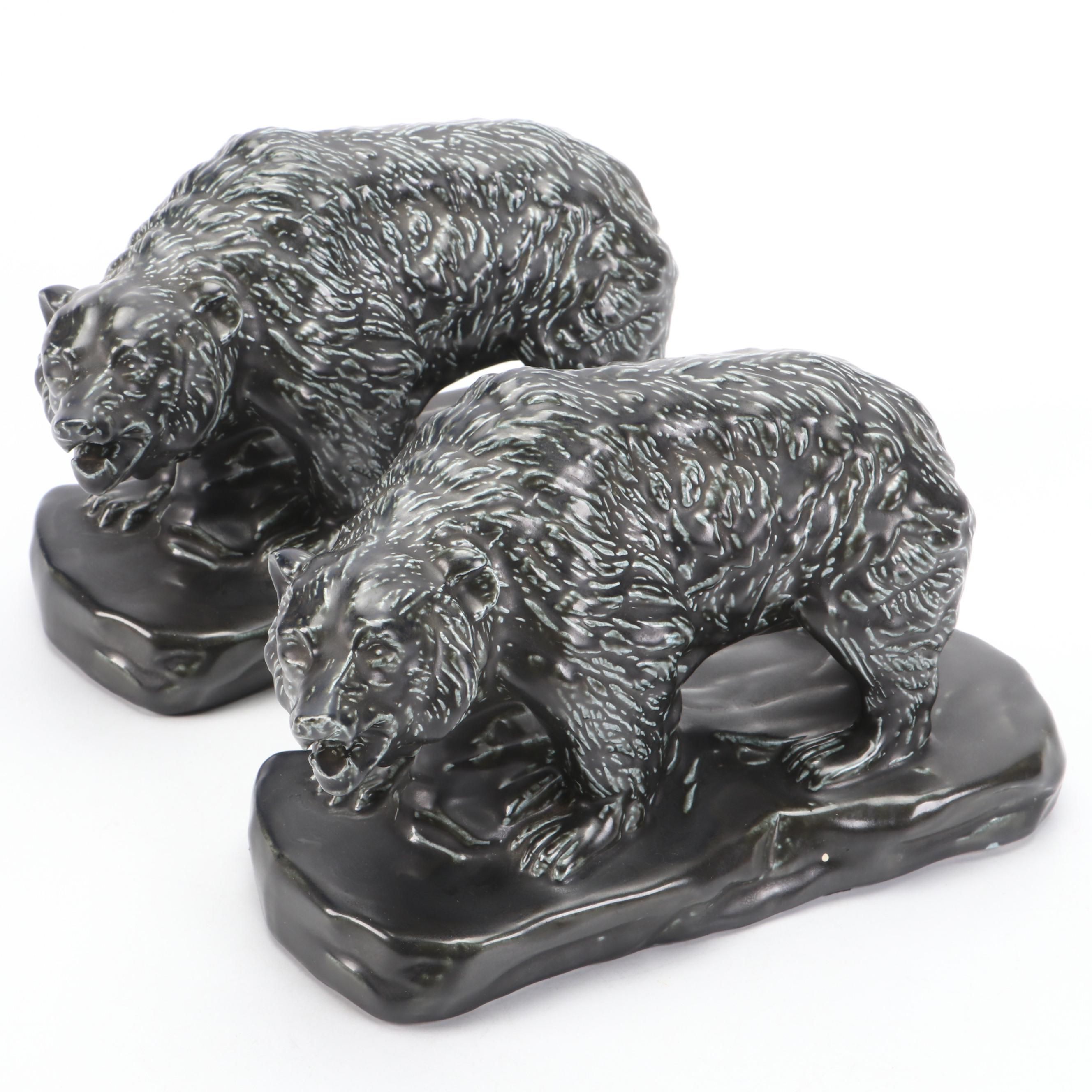 The Mosaic Tile Company Ceramic Bear Bookends, Mid-20th C.