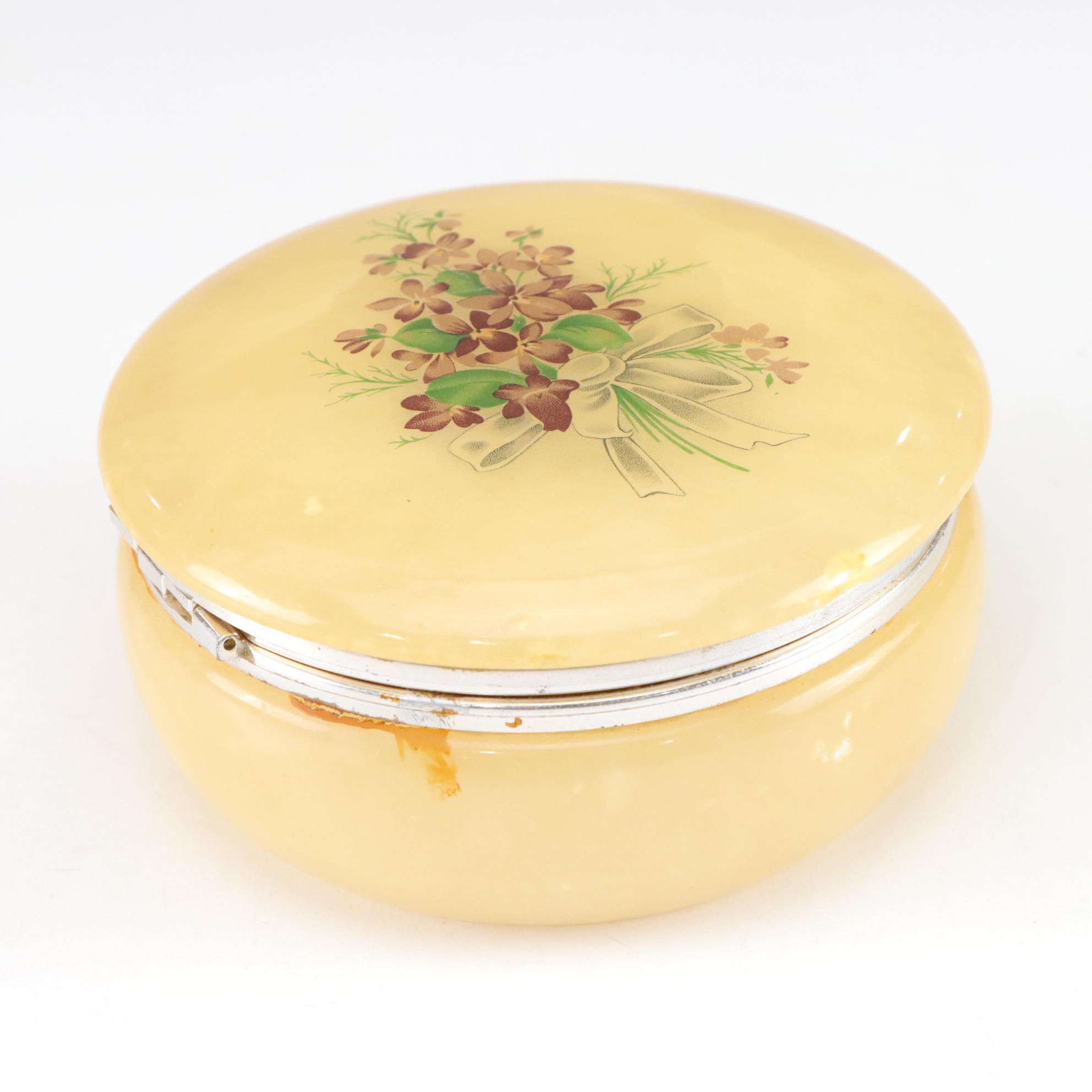 Italian Alabaster Hand-Carved Vanity Boxes Featuring Violet Bouquet Motif