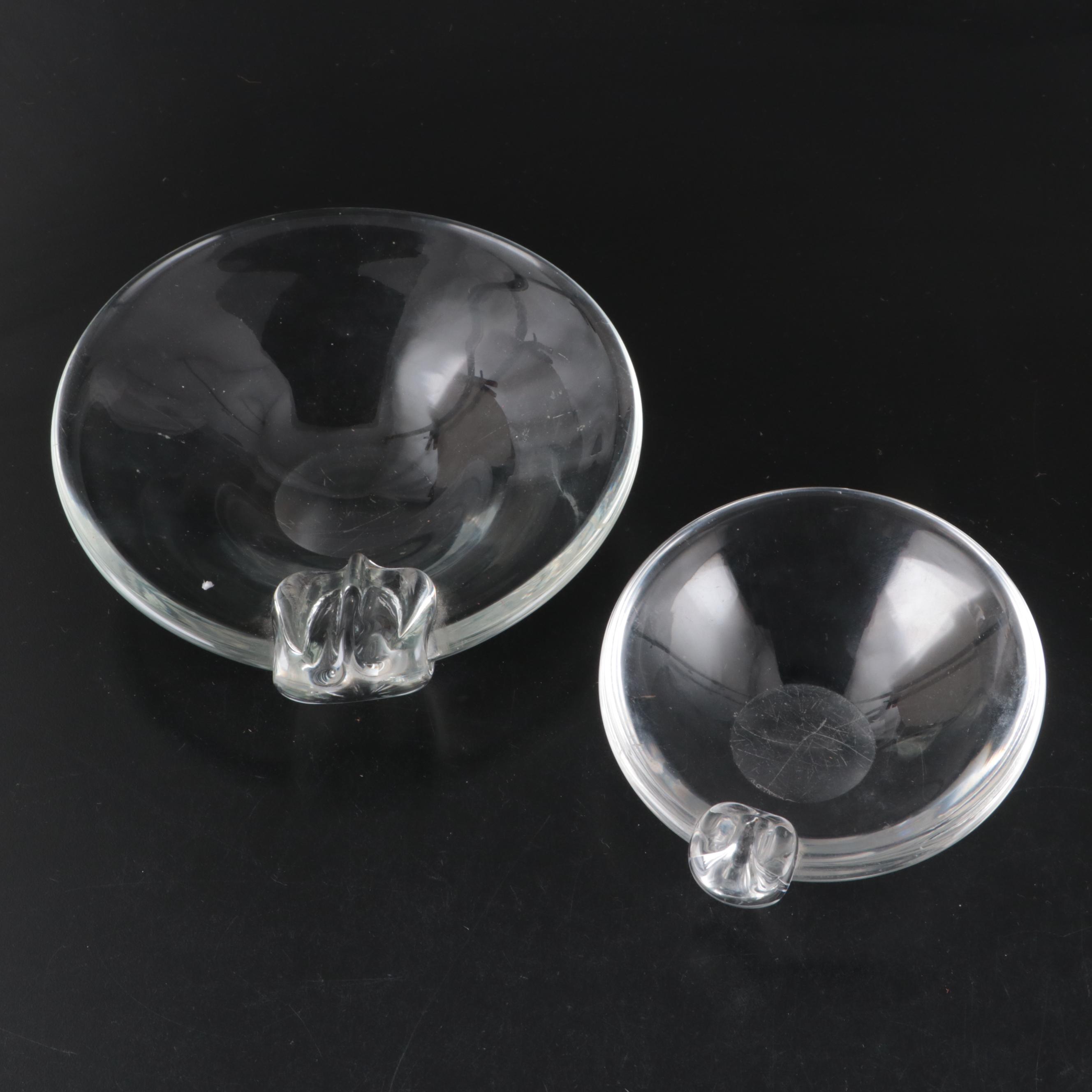 David Hills for Steuben Art Glass Sloping Bowl Ashtray with Other Ashtray