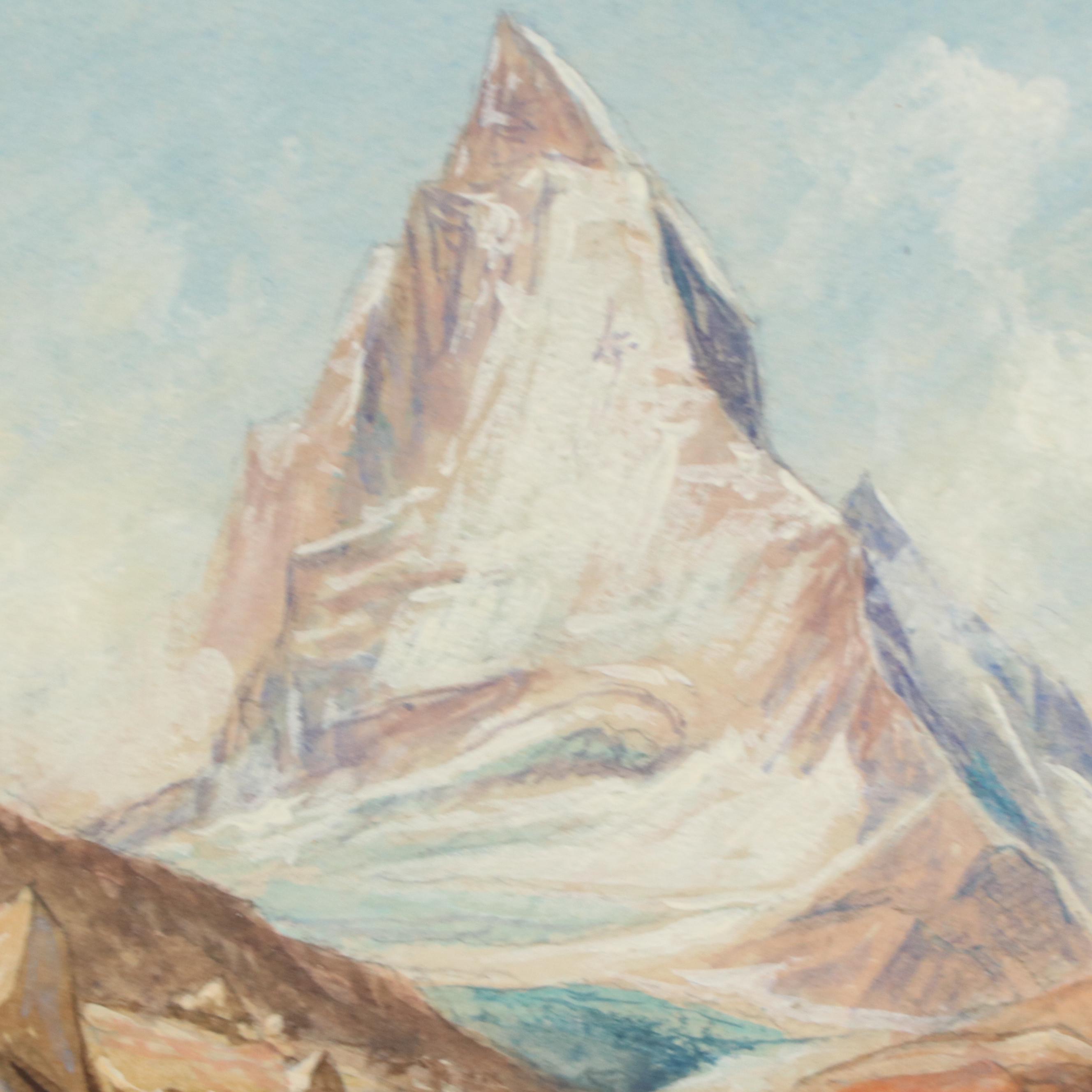W. Franke Watercolor Painting "The Matterhorn and Reef Lake", Early 20th Century