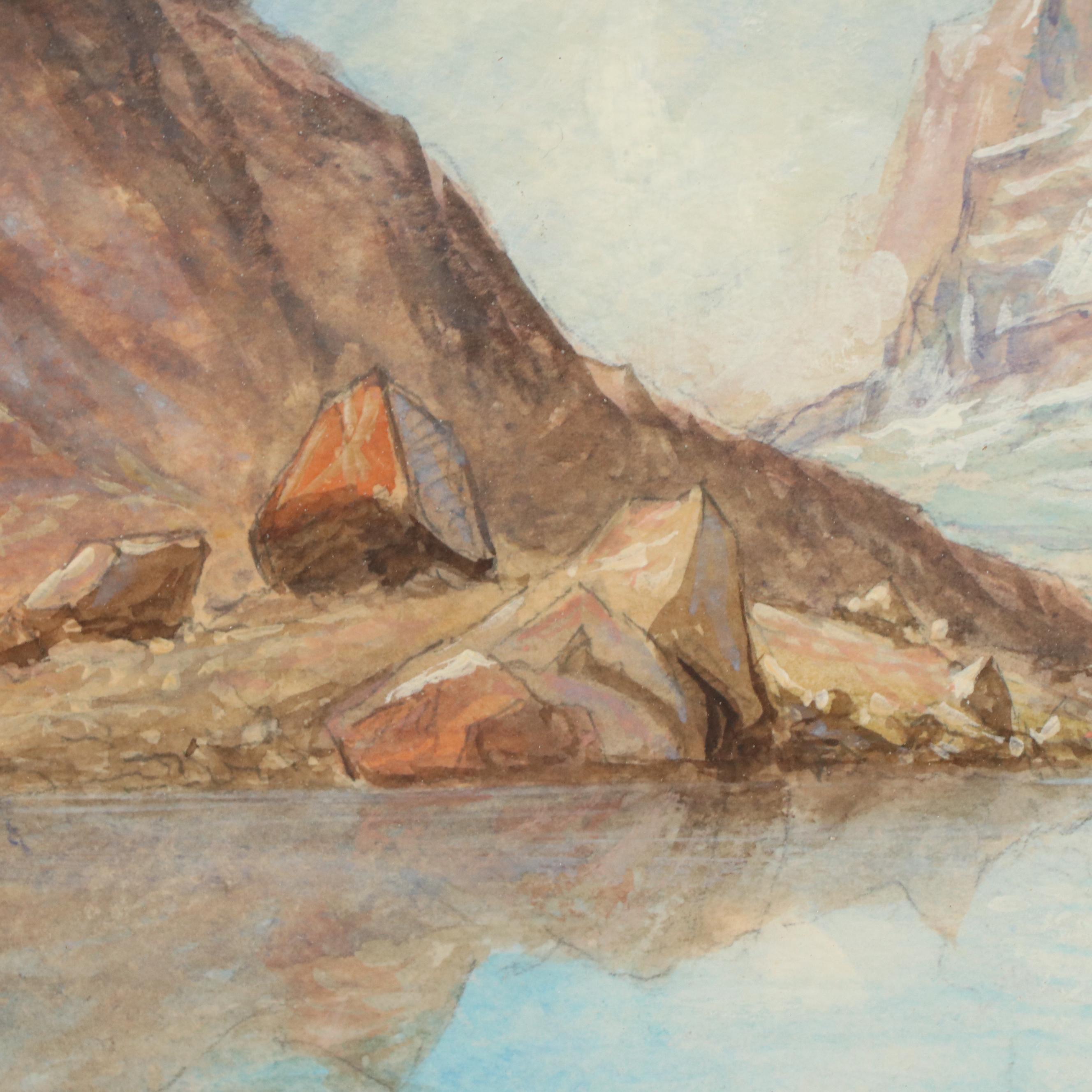 W. Franke Watercolor Painting "The Matterhorn and Reef Lake", Early 20th Century