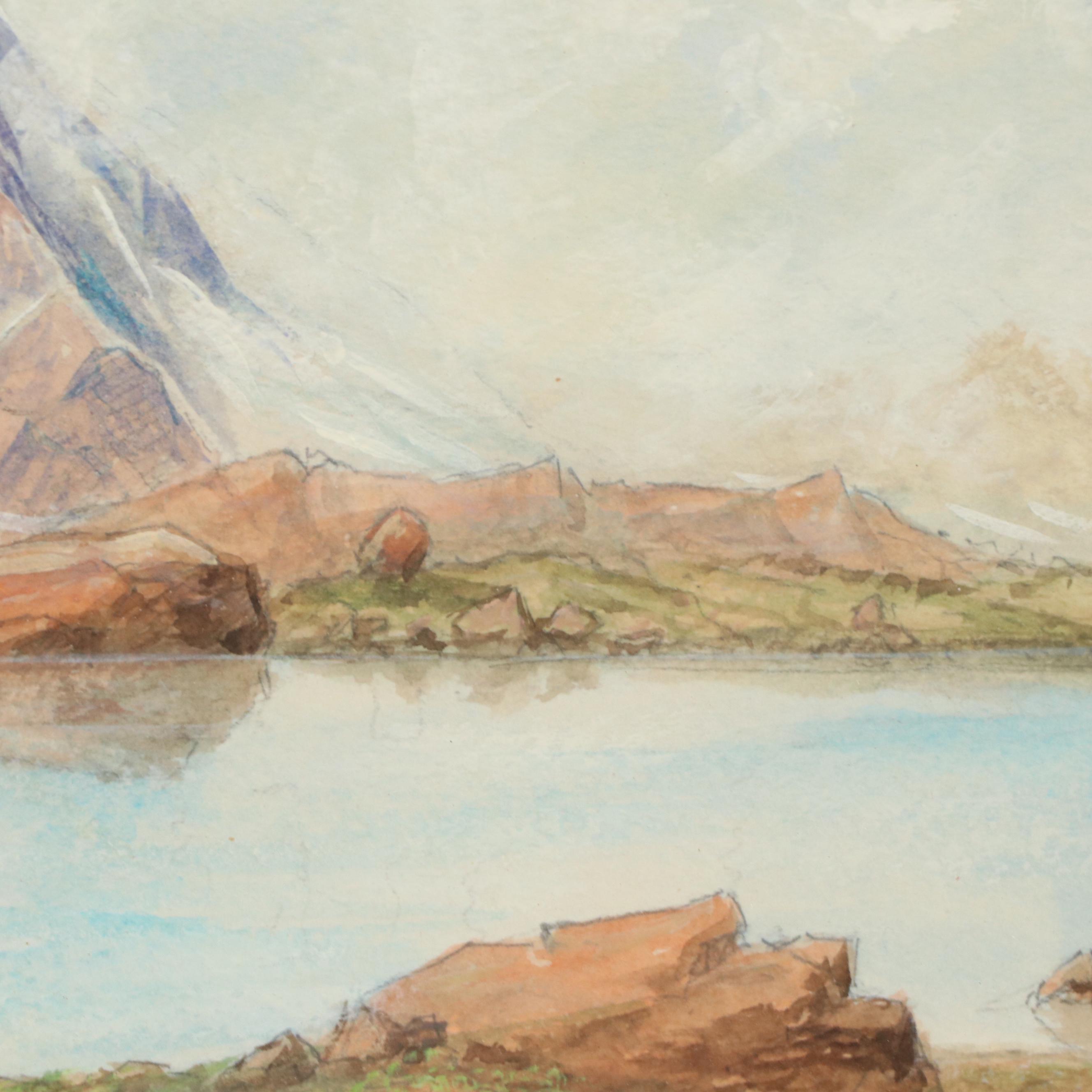 W. Franke Watercolor Painting "The Matterhorn and Reef Lake", Early 20th Century