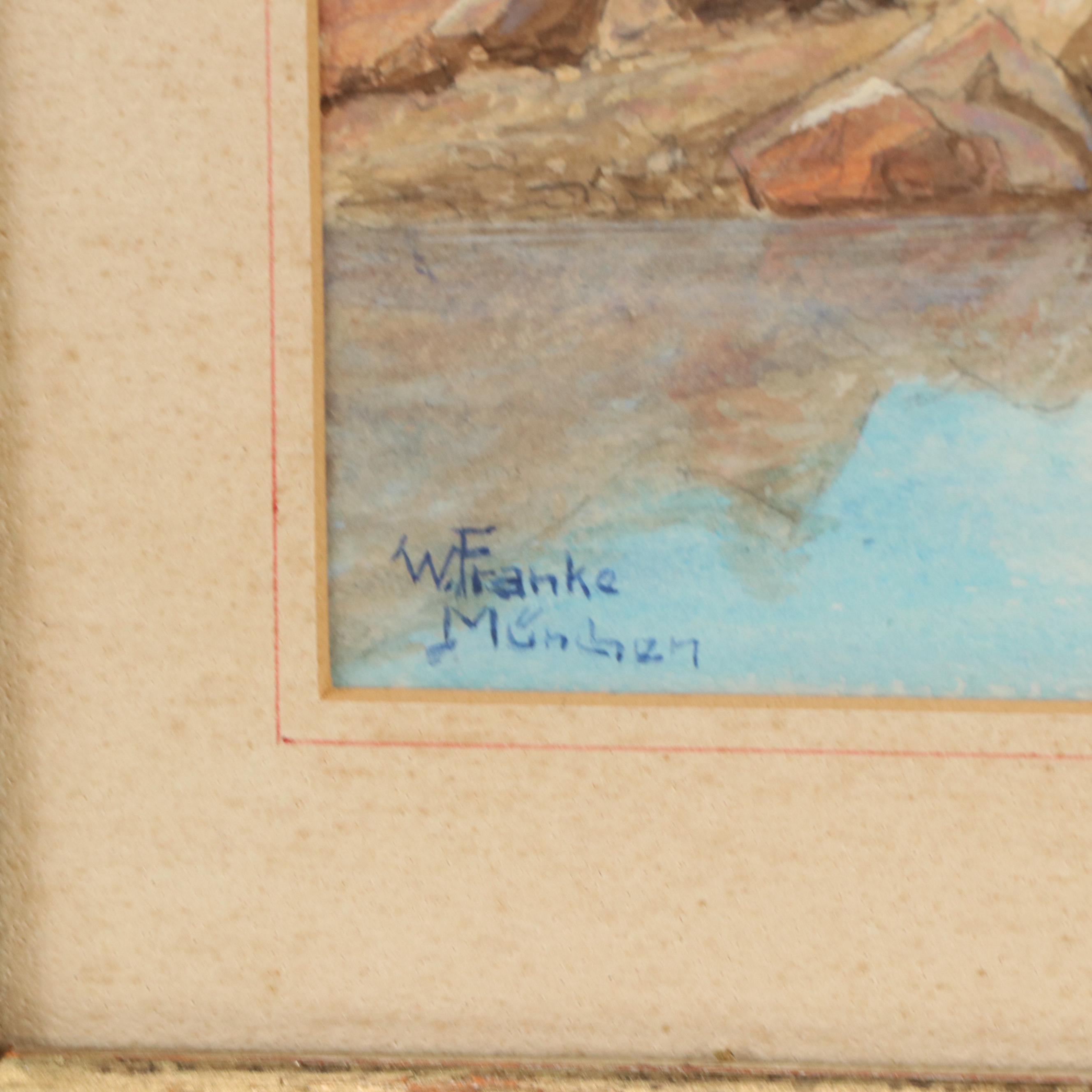 W. Franke Watercolor Painting "The Matterhorn and Reef Lake", Early 20th Century