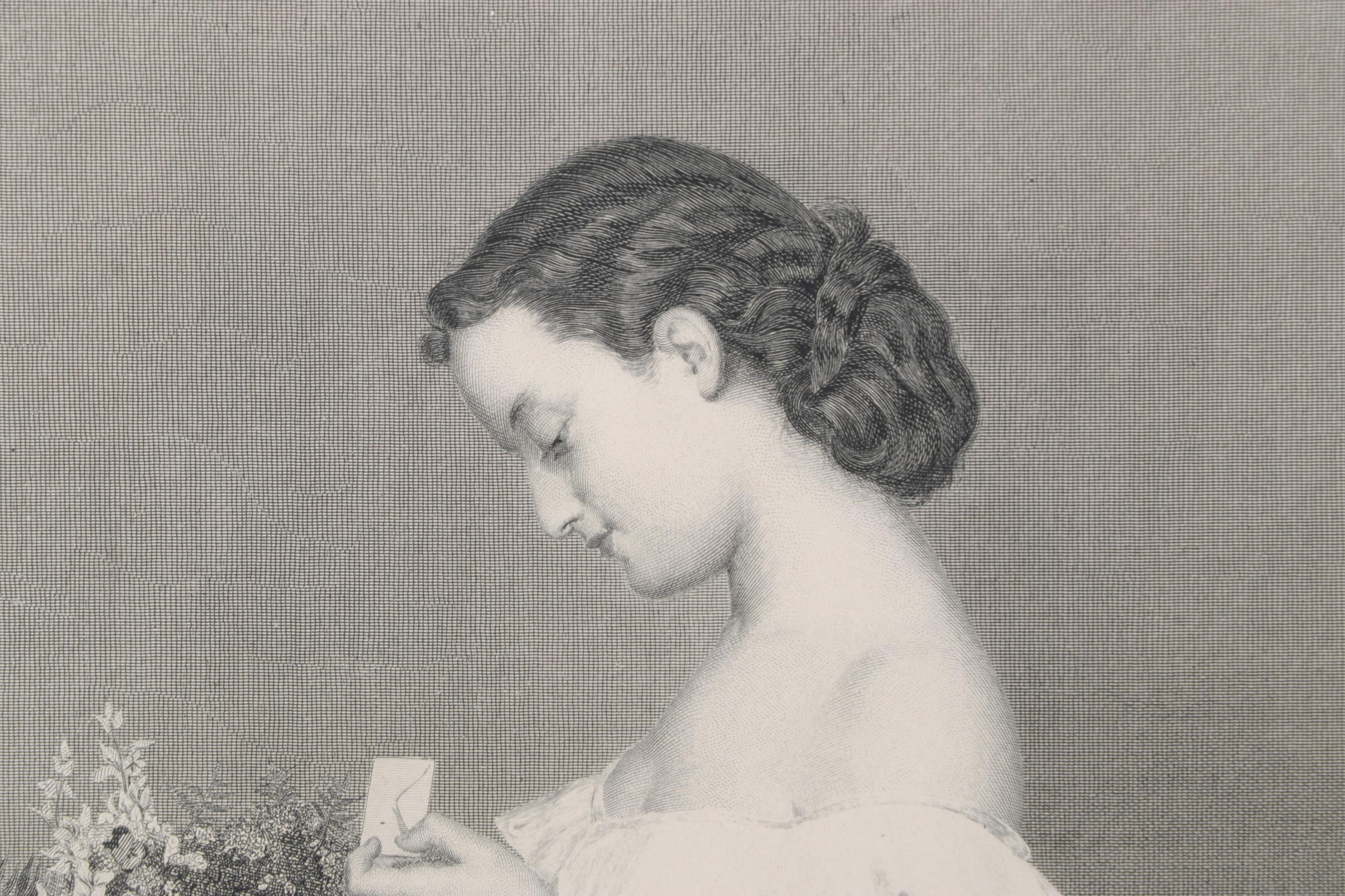 Gustave Bertinot Engraving After Auguste Toulmouche "The Love Letter"