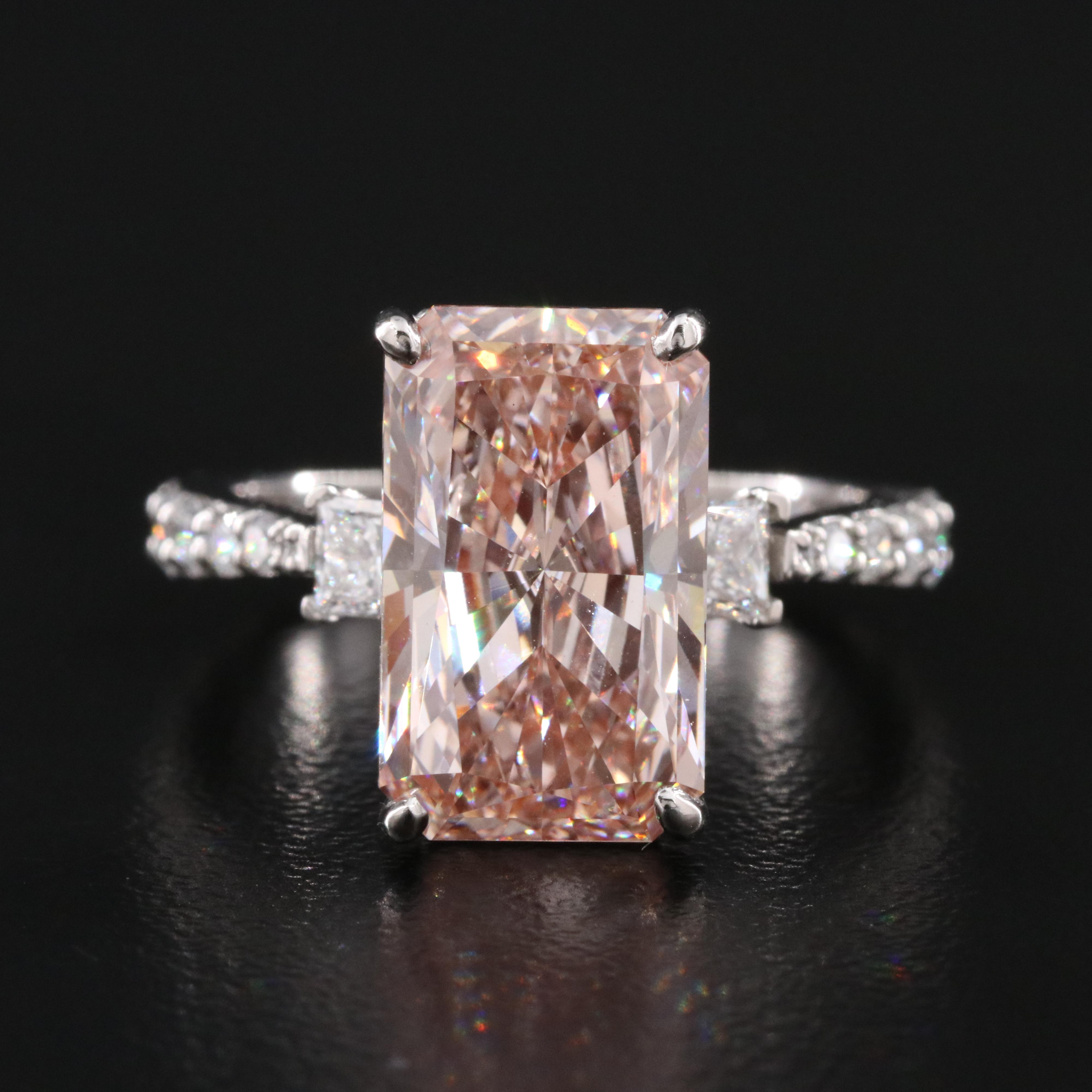 Platinum 5.90 CTW Fancy Intense Pink Lab Grown Diamond Ring with IGI Report