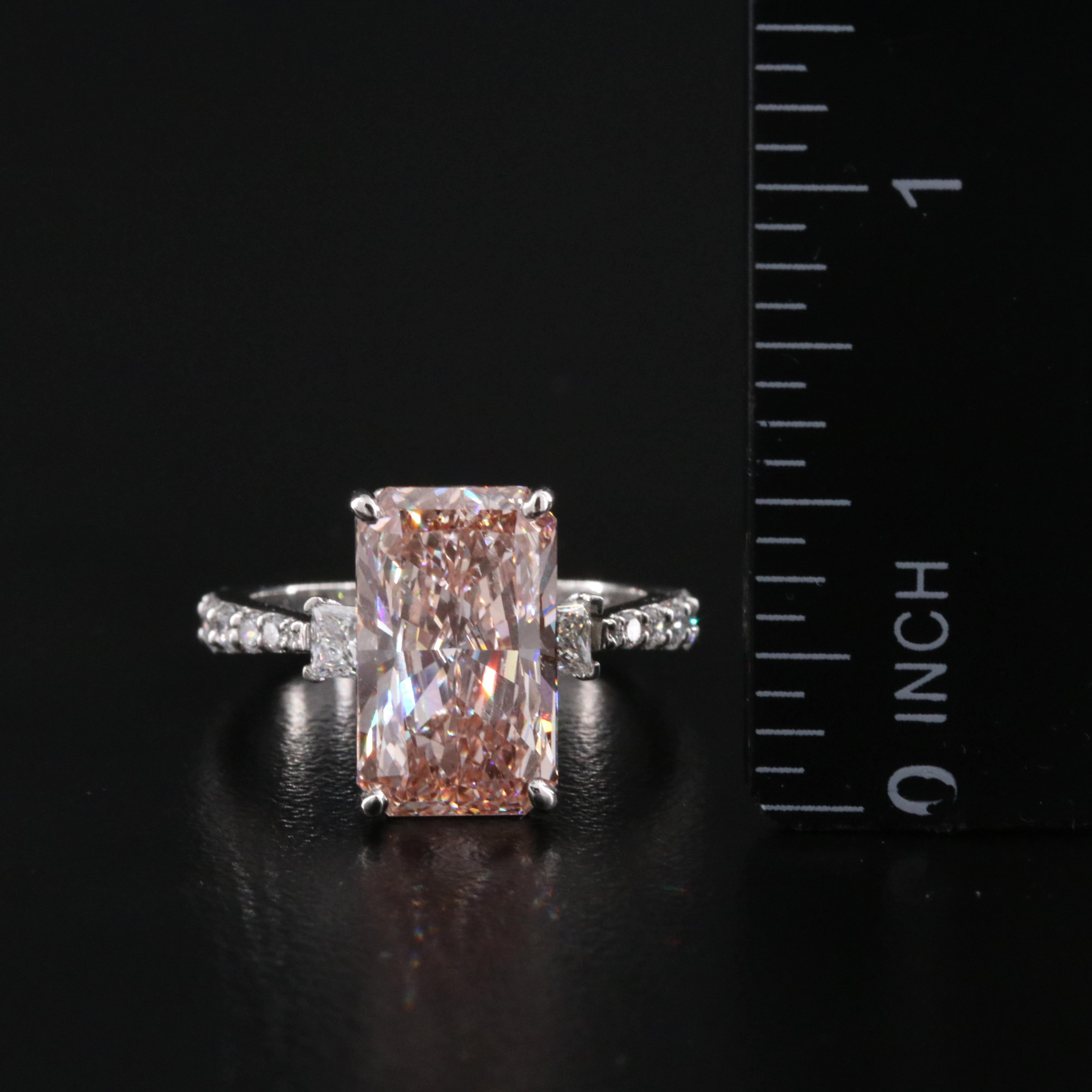 Platinum 5.90 CTW Fancy Intense Pink Lab Grown Diamond Ring with IGI Report