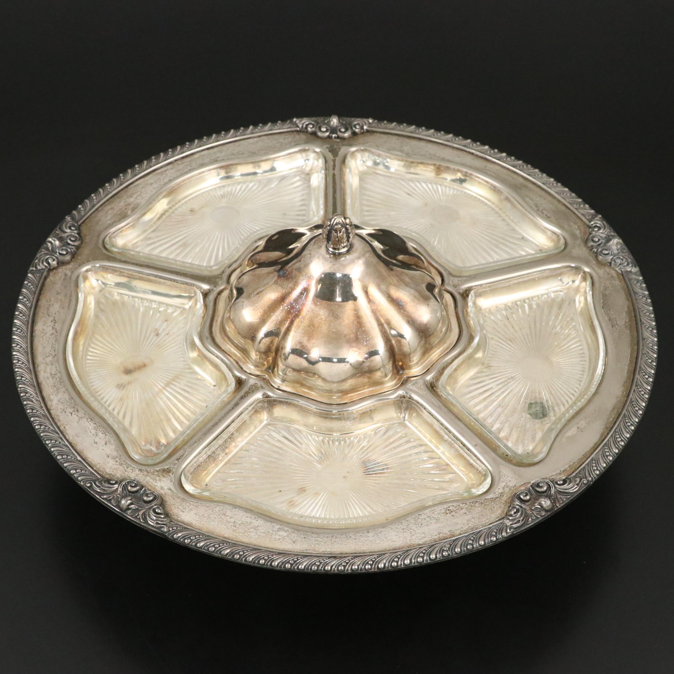 Lifetime Brand Silver Plate and Glass Relish Dish Lazy Susan