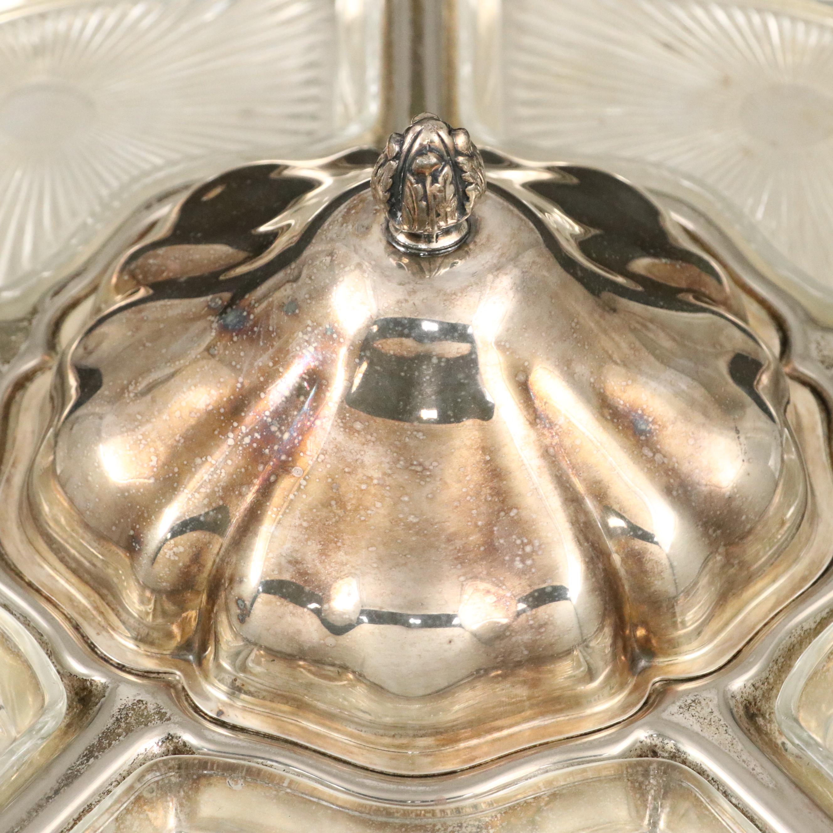 Lifetime Brand Silver Plate and Glass Relish Dish Lazy Susan