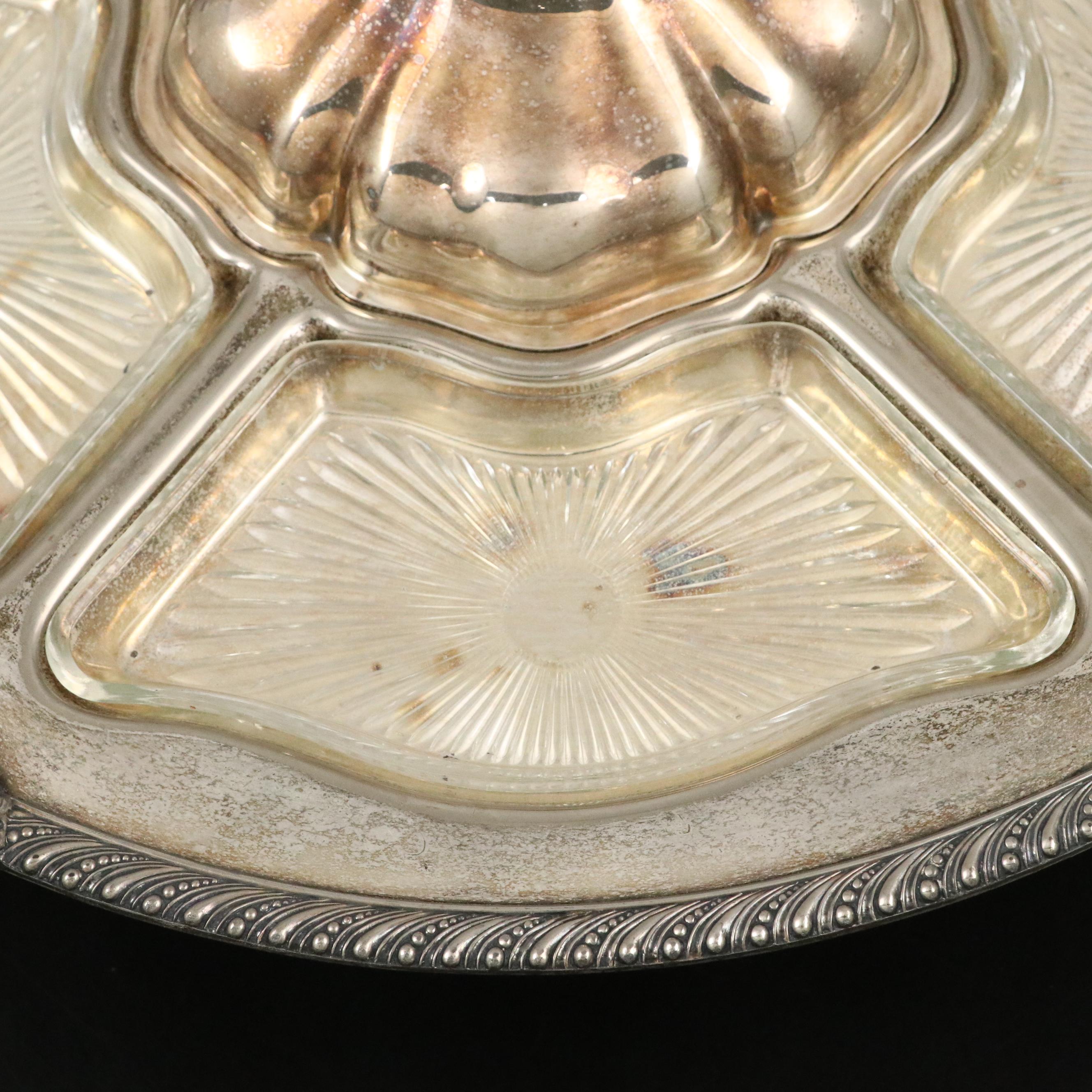 Lifetime Brand Silver Plate and Glass Relish Dish Lazy Susan