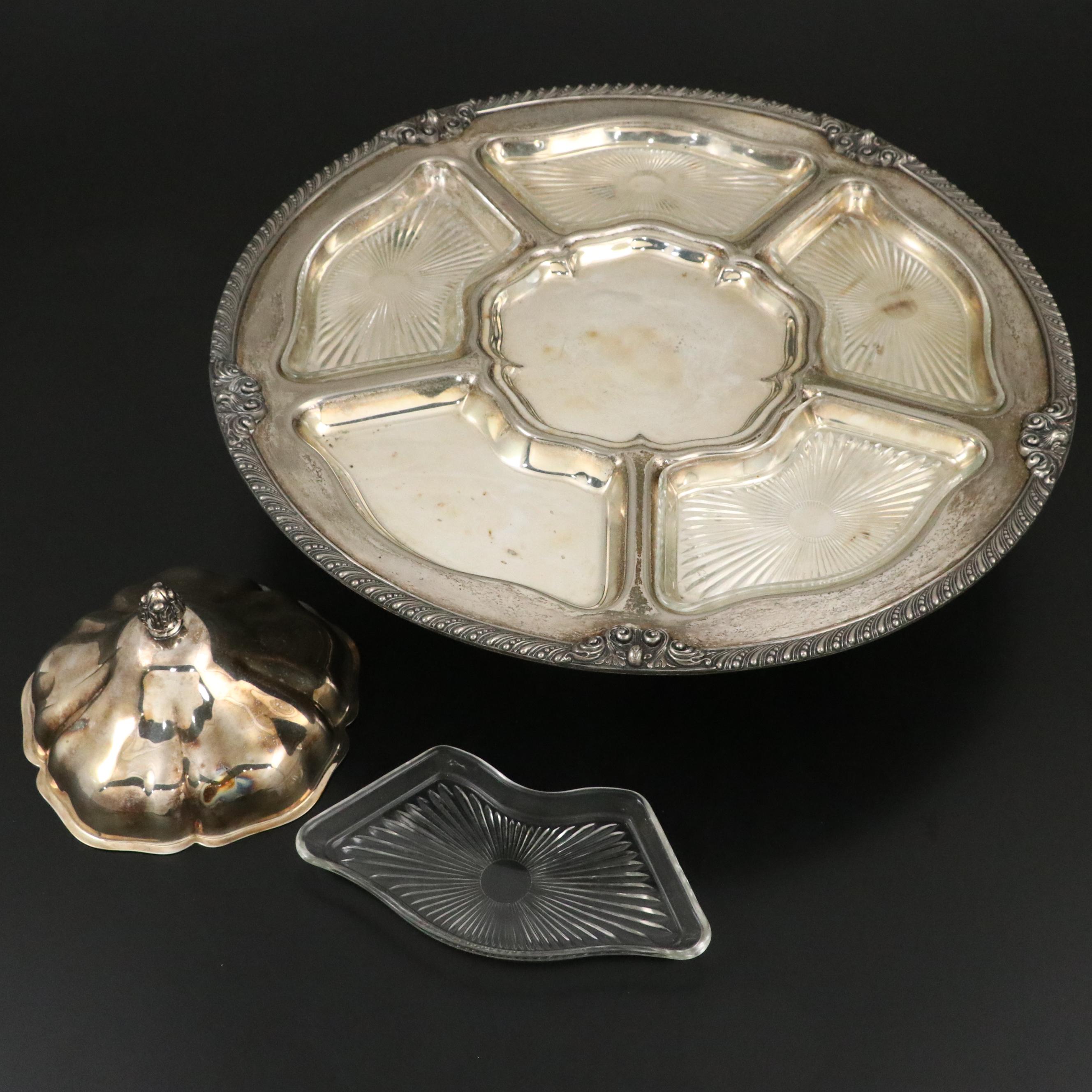 Lifetime Brand Silver Plate and Glass Relish Dish Lazy Susan
