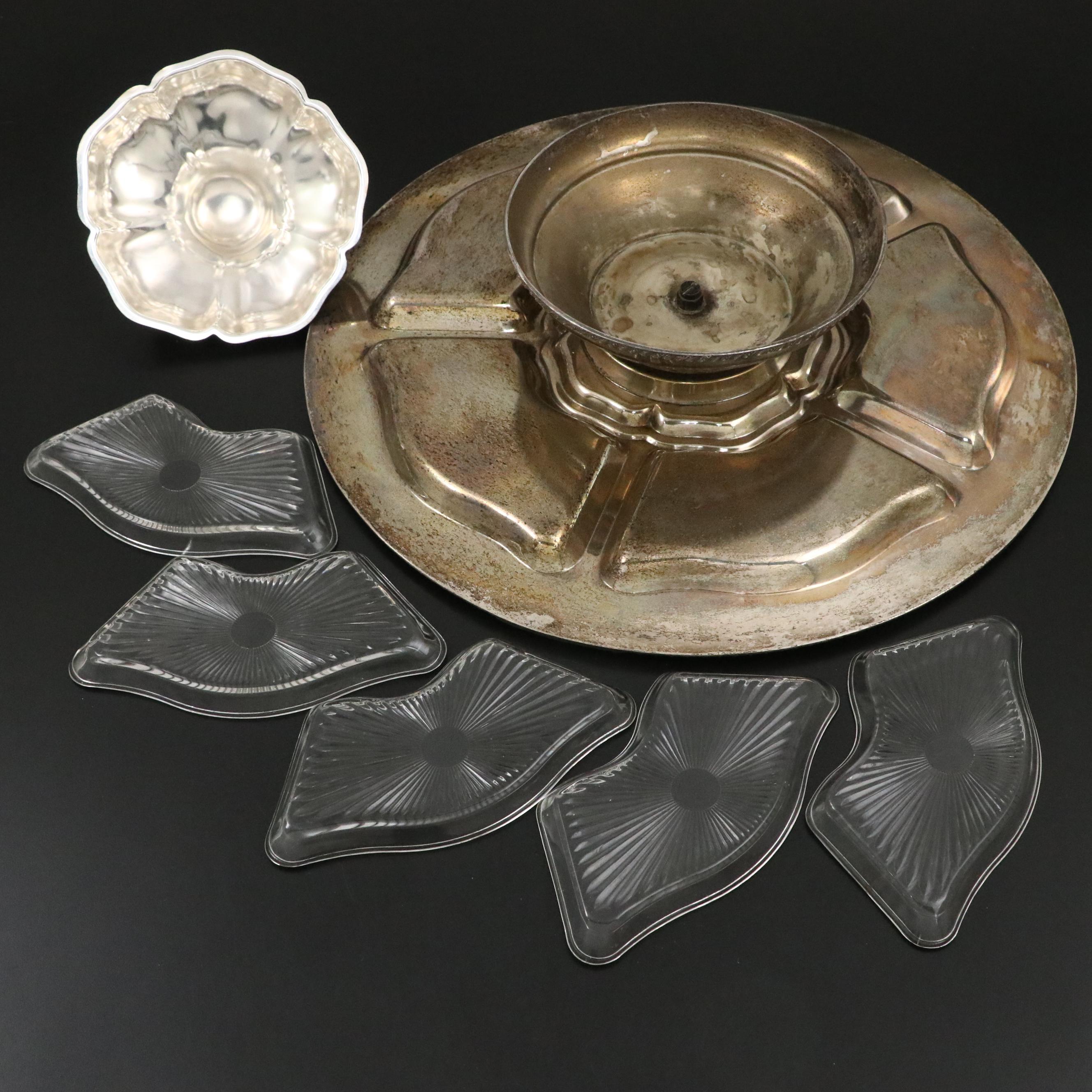 Lifetime Brand Silver Plate and Glass Relish Dish Lazy Susan