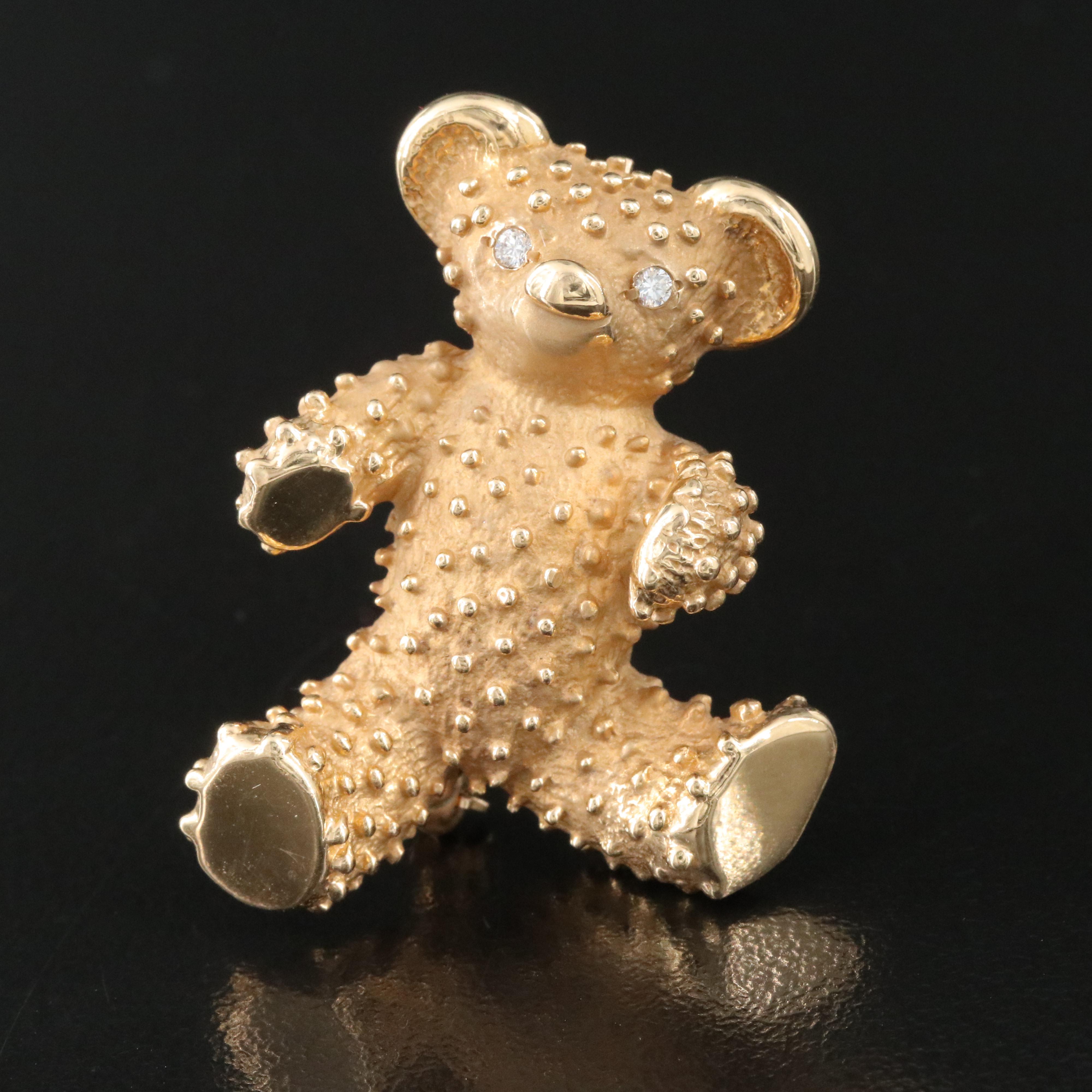Larter & Sons 14K Teddy Bear Brooch with Diamond Eyes