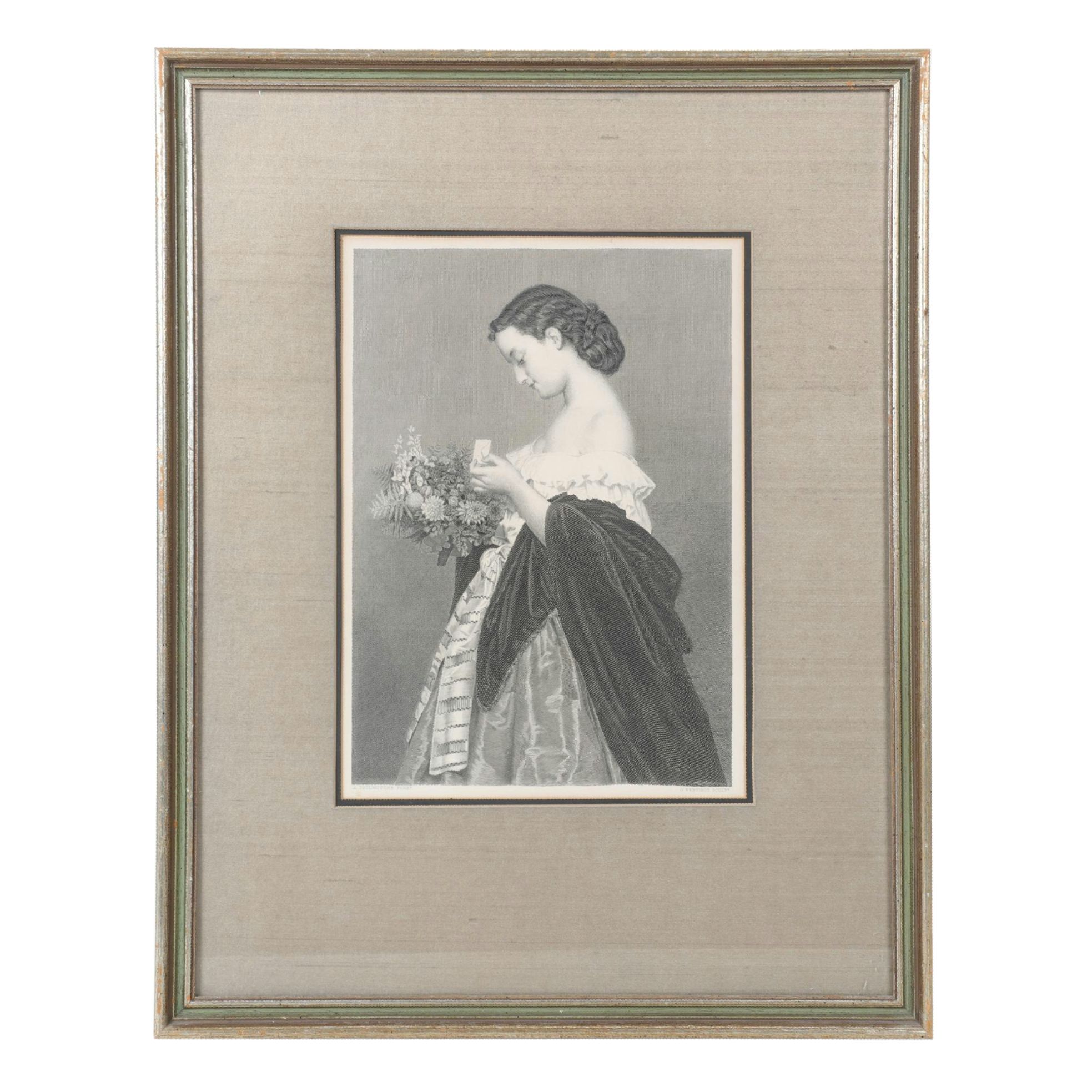 Gustave Bertinot Engraving After Auguste Toulmouche "The Love Letter"