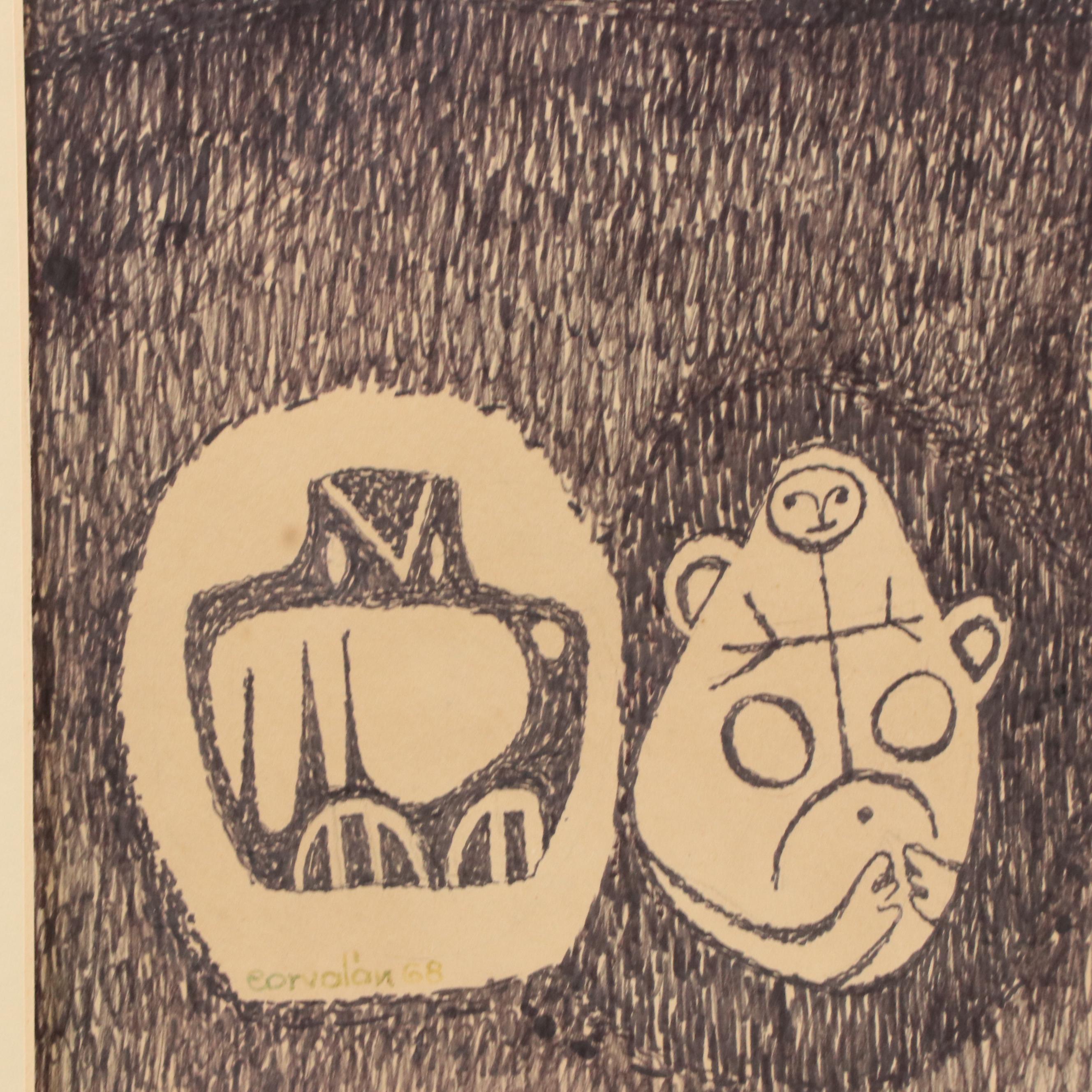 Juan Carlos Corvalán Ink Drawing, 1968