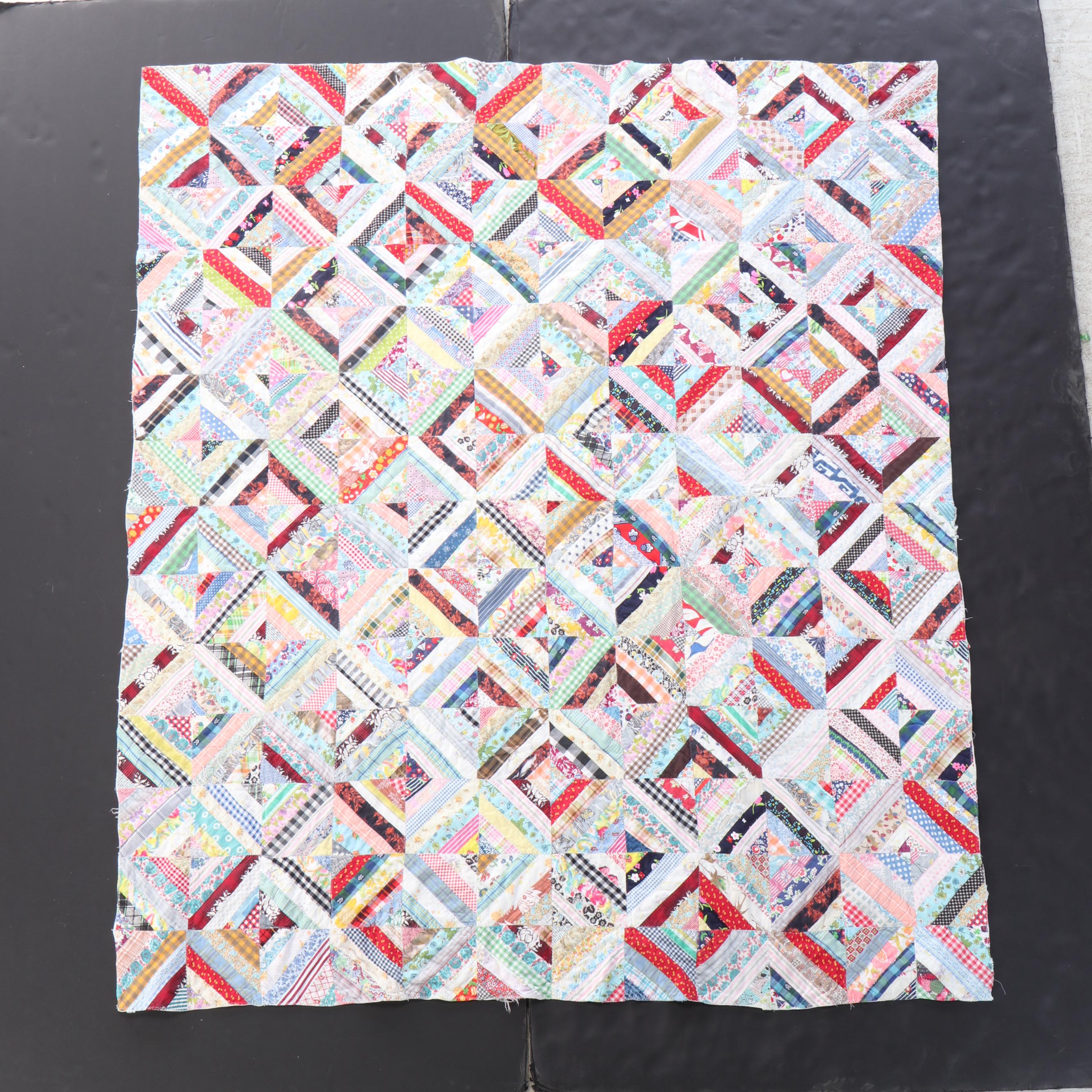 Handmade Scrappy "Log Cabin" Pieced Quilt